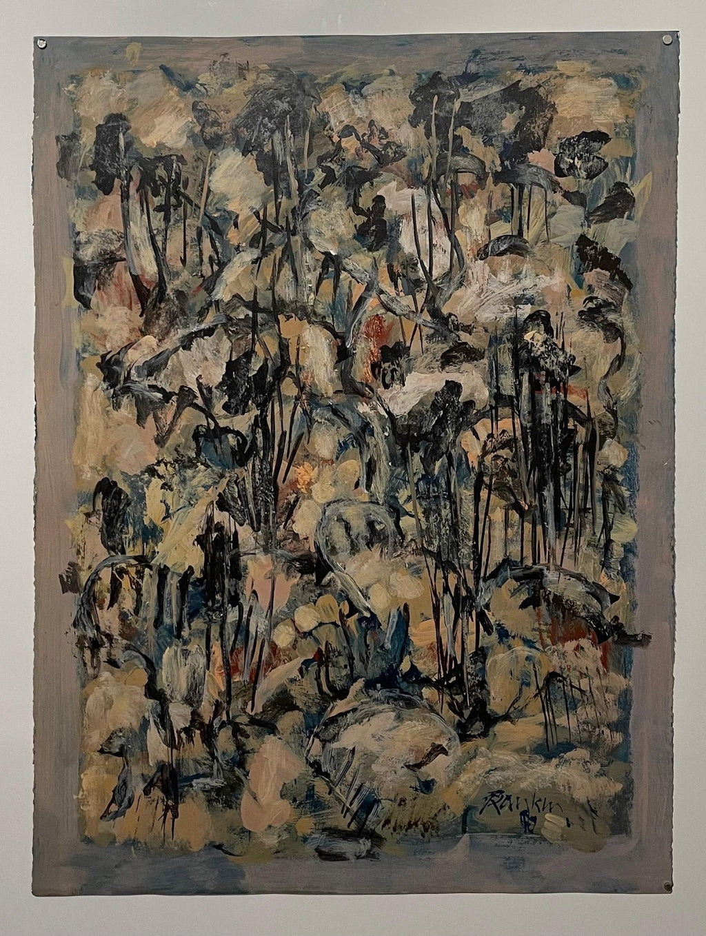 Australian American D. Rankin Abstract Expressionist Oil Painting Rocky Hillside