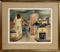 Charles Chartier 1951 French Cubist Modernist Oil Painting Surreal Paris Village