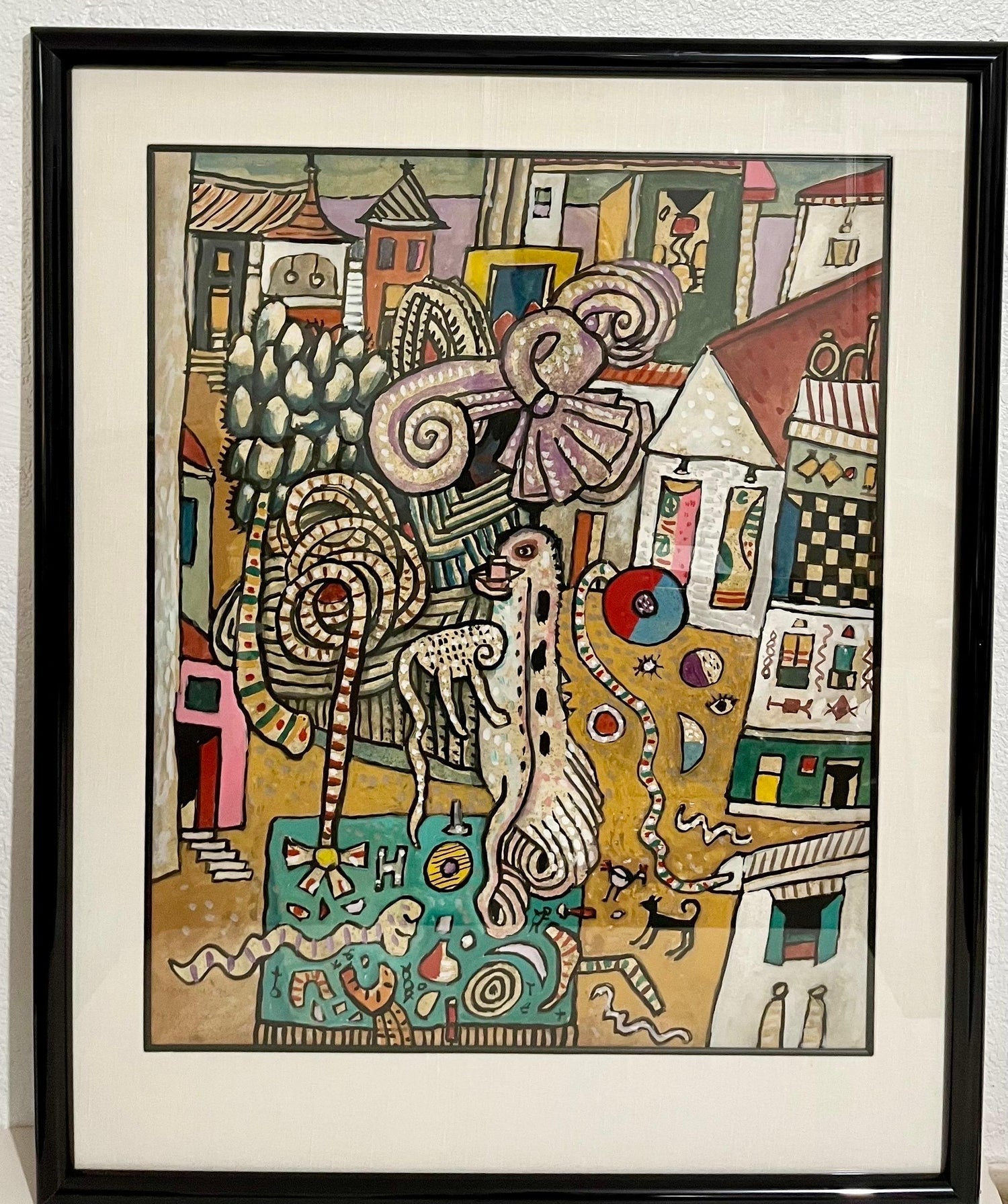 Vibrant Alan Davie Scottish Colorful Surrealist British Pop Art Village Painting