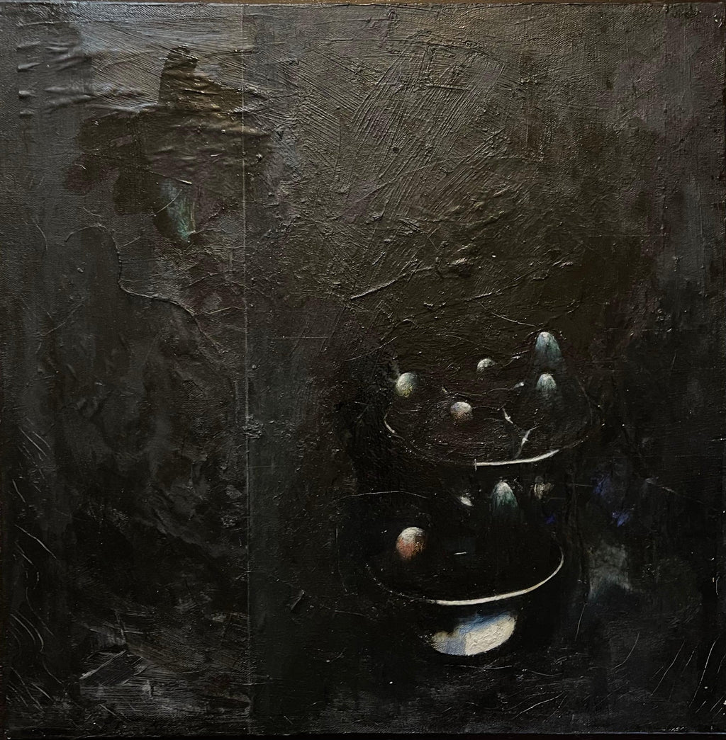 Minimalist  Black Oil Painting, Collage, Mixed Media on Canvas Kevin Larmon