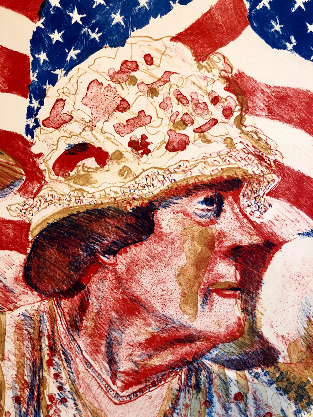 Ohio Art Modern Americana Patriotic Lithograph American Flag Attentive Patriots