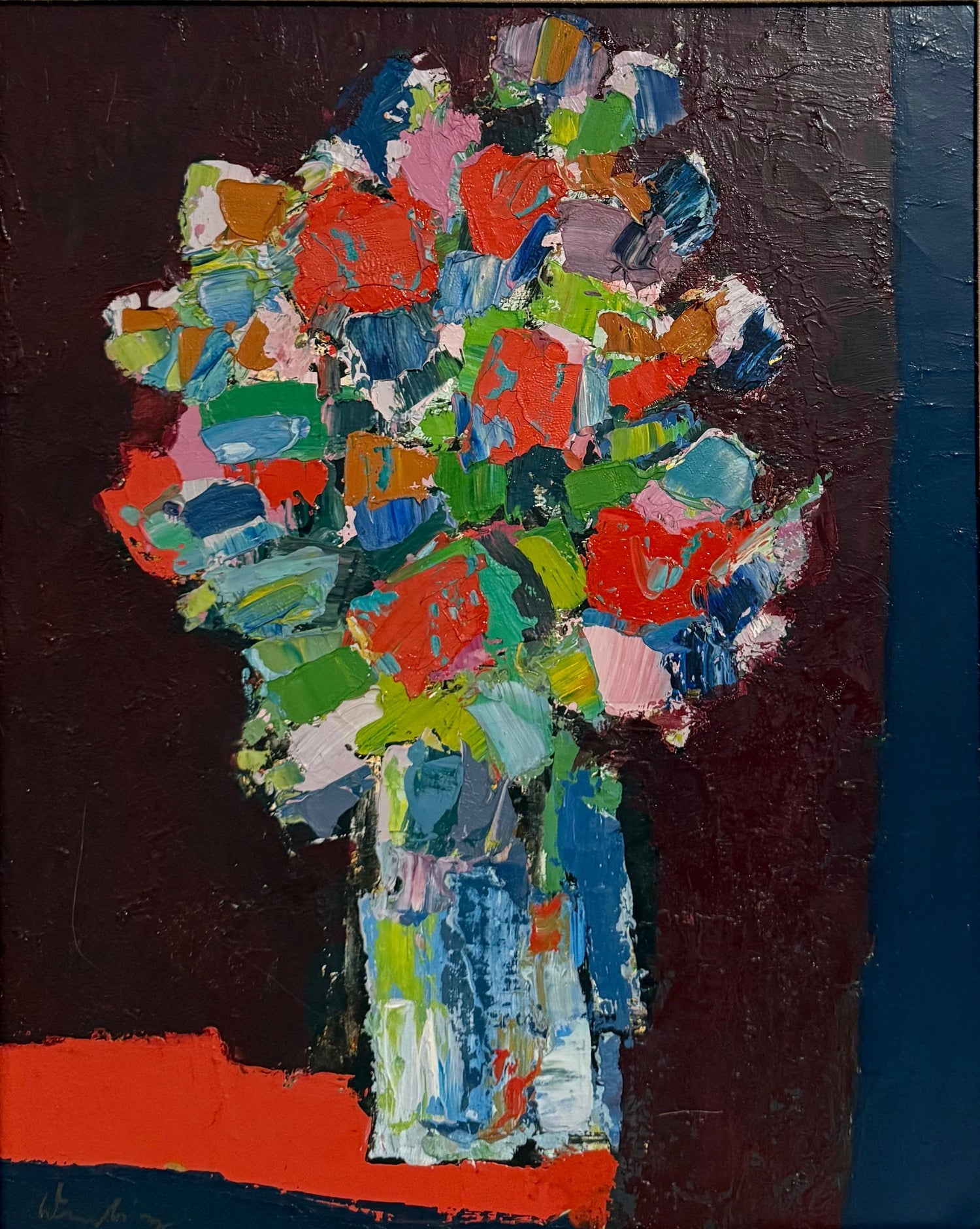 German American Abstract Expressionist Erwin Wending Oil Painting Bold Flowers