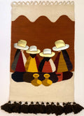 Vintage Handwoven Tapestry Wool, Metal Folk Art Rug Weaving Wall Hanging