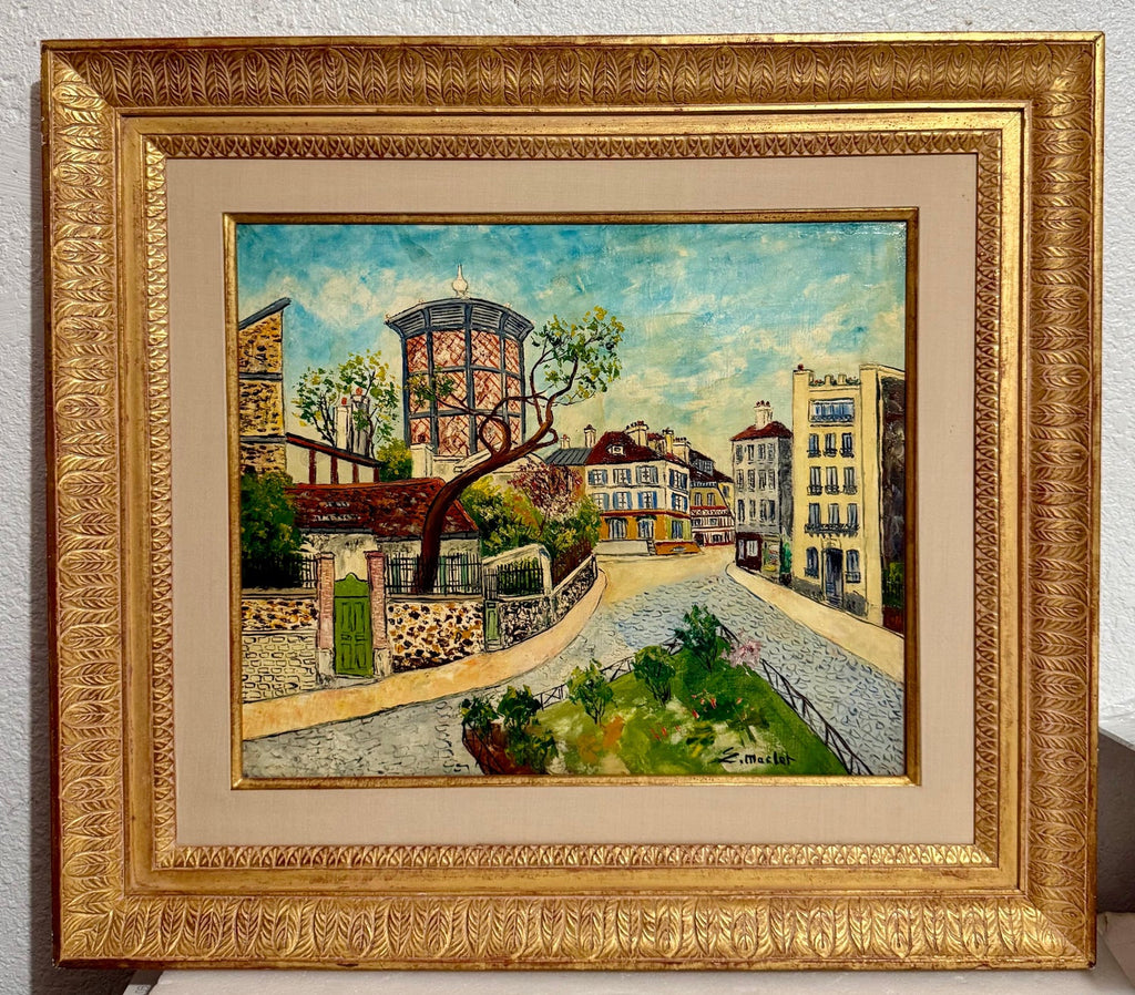 French Impressionist Oil Painting Elisee Maclet Paris Montmartre Street Scene