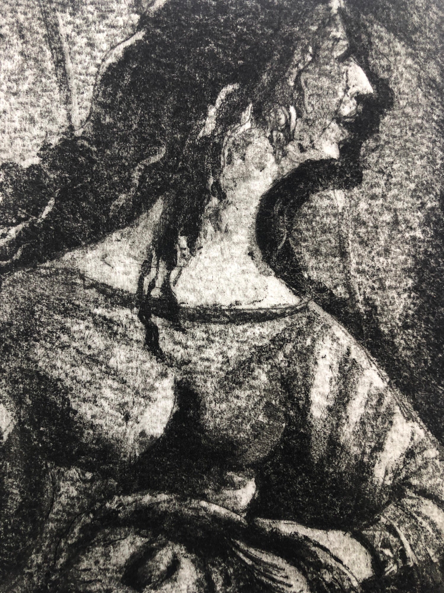 "She Made Him Sleep on her Knees" Etching Israeli Judaica Bezalel School Woman