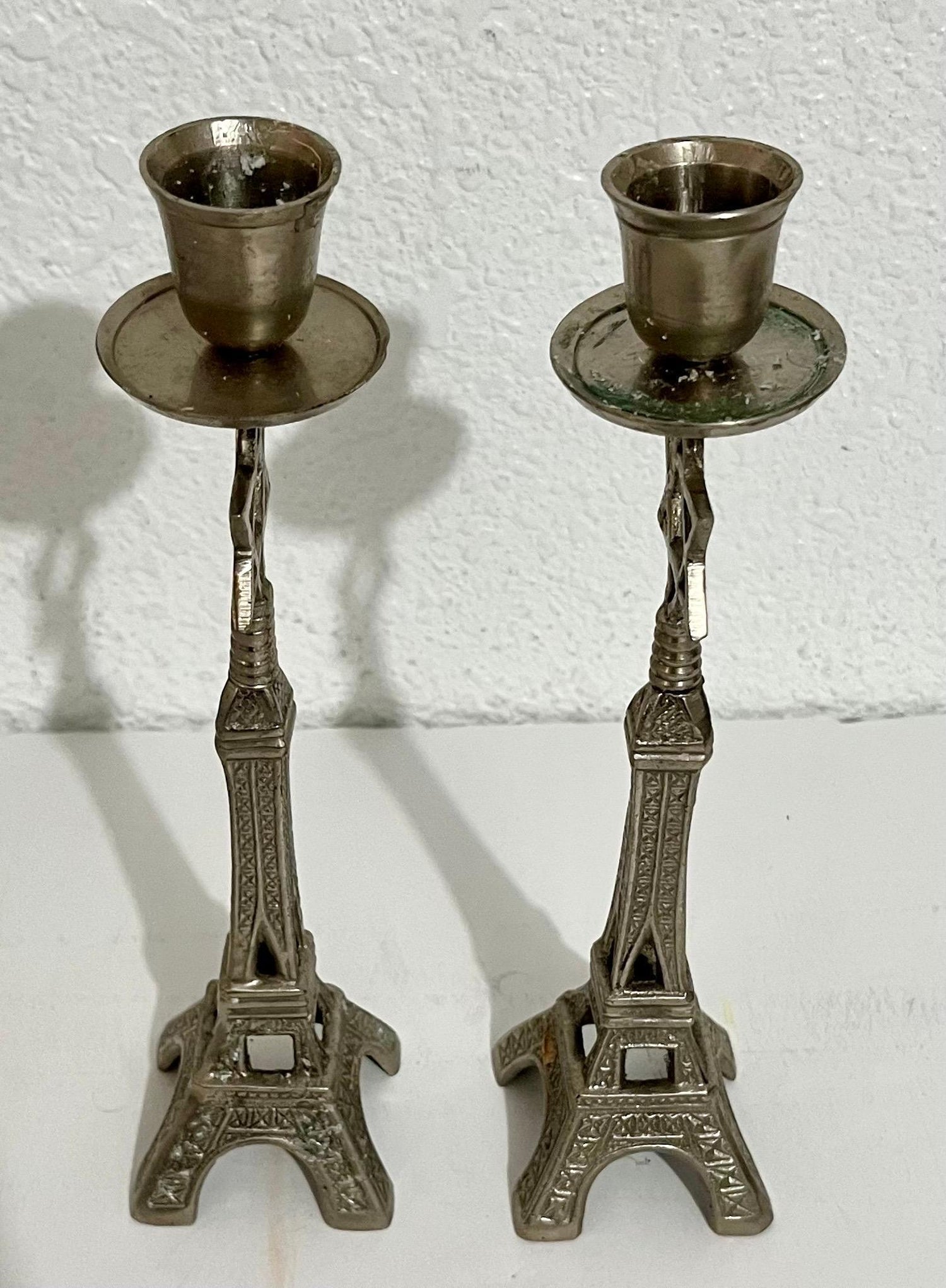 Mid Century Mod Judaica Chrome Eiffel Tower Star of David Candle Holders France