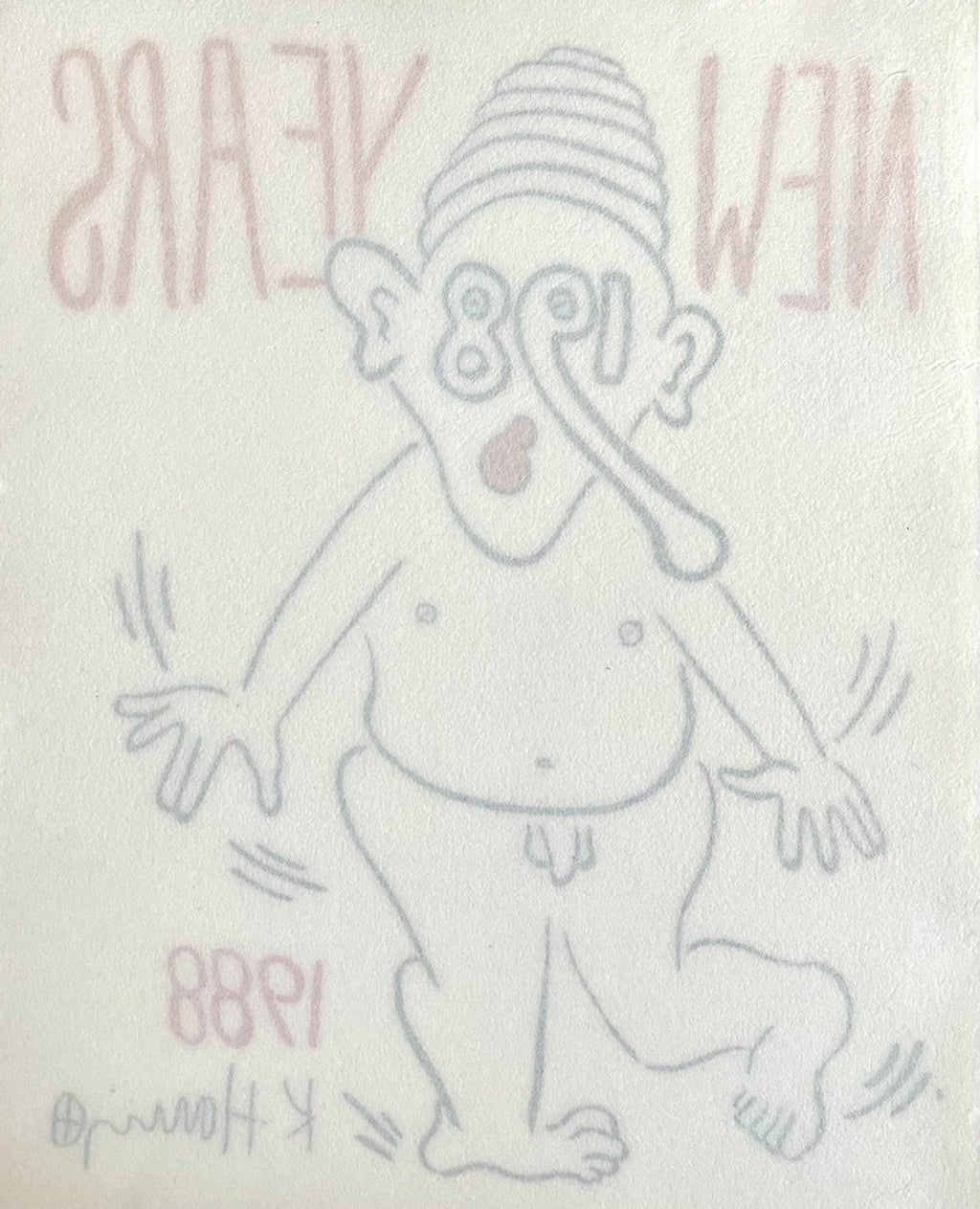 New Years 1988, Keith Haring Pop Art Nude Color Silkscreen Print Invitation