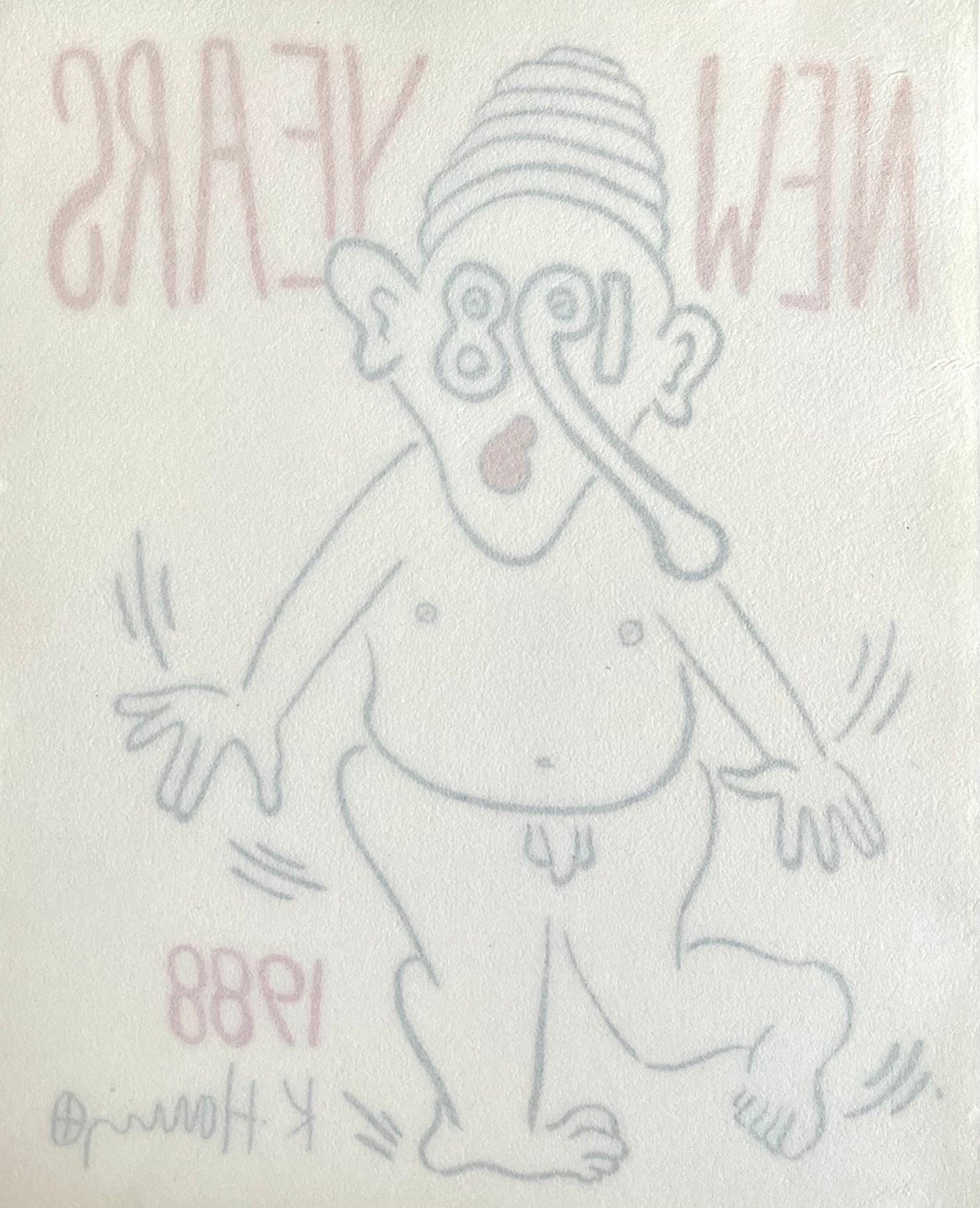 New Years 1988, Keith Haring Pop Art Nude Color Silkscreen Print Invitation