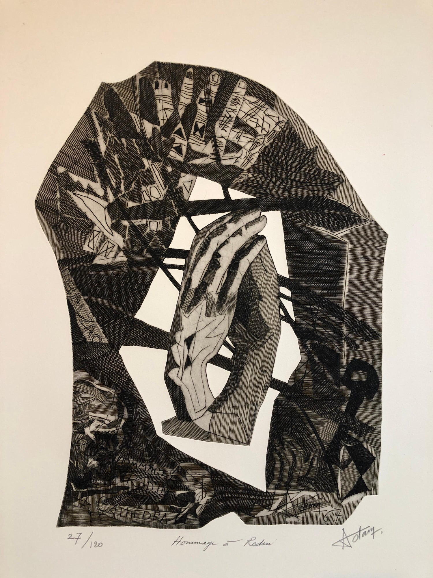Surrealist Carborundum Etching, Homage a Rodin