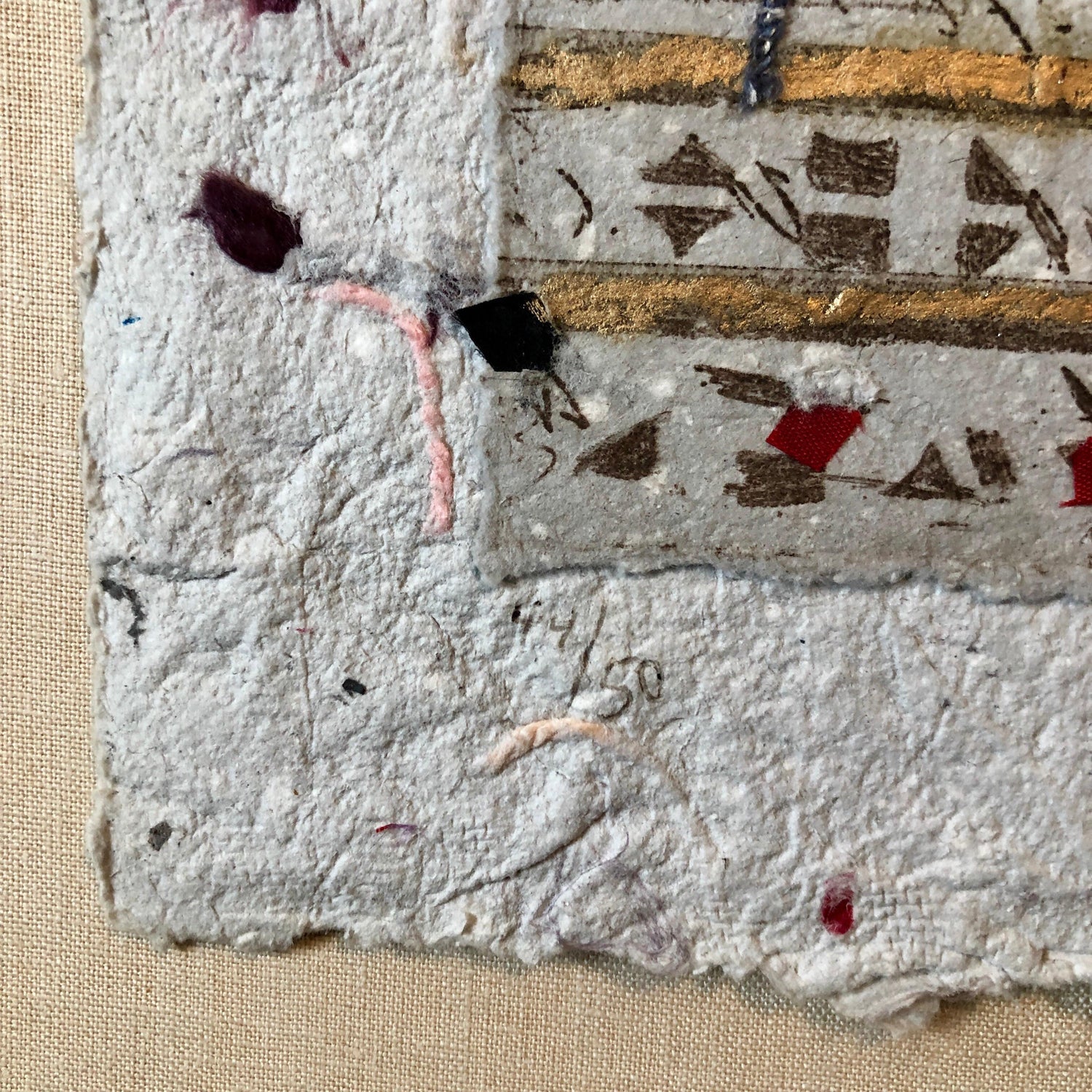 Unique Mixed Media on Handmade Paper with Gold Leaf Modernist Edition