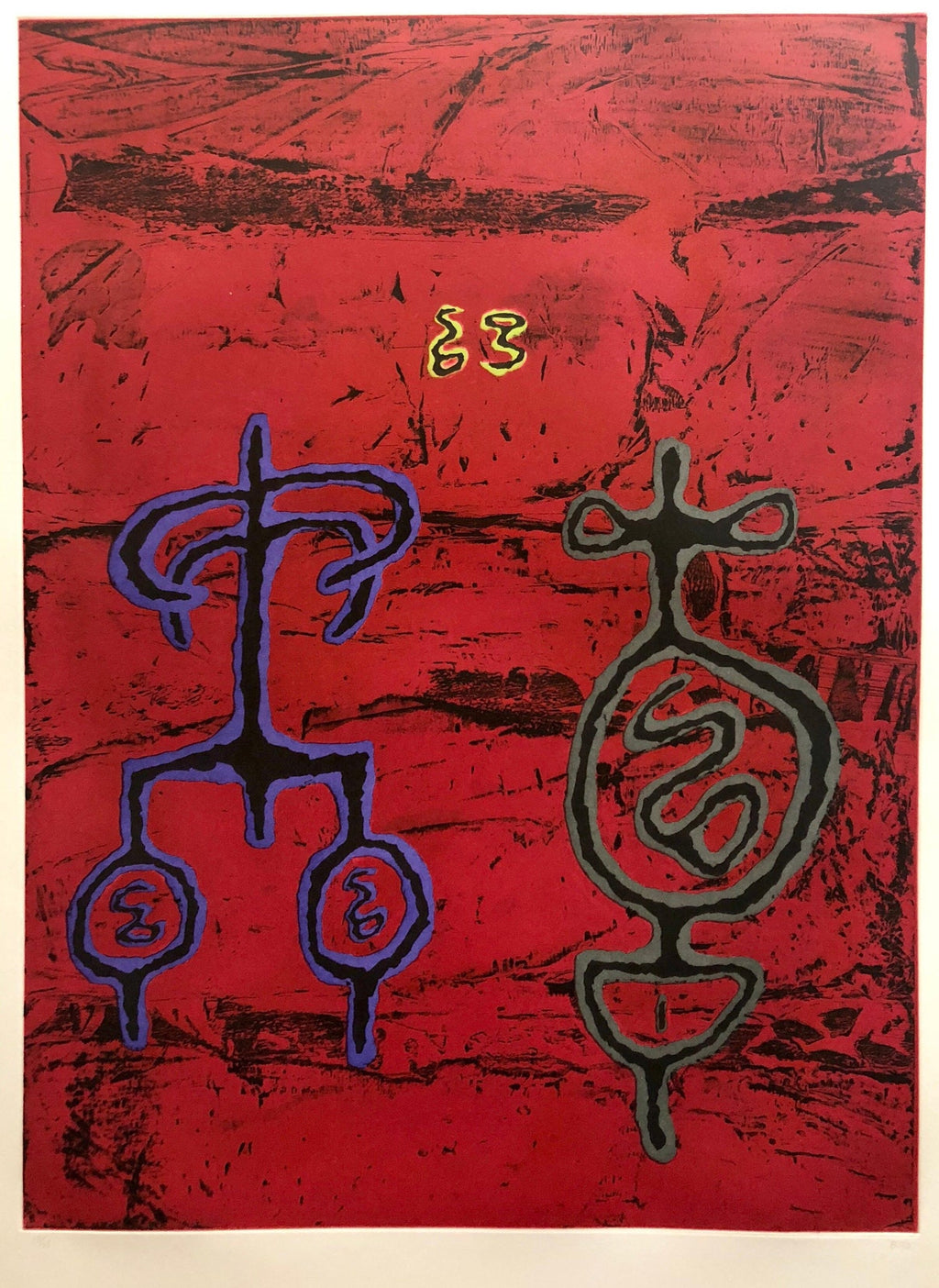 Untitled #11 Two Forms Red Ground Abstract Expressionist Aquatint Etching