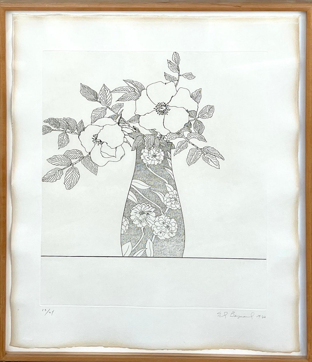 Offset Lithograph Modernist Print of Bold Vibrant Flowers, Plate Signed