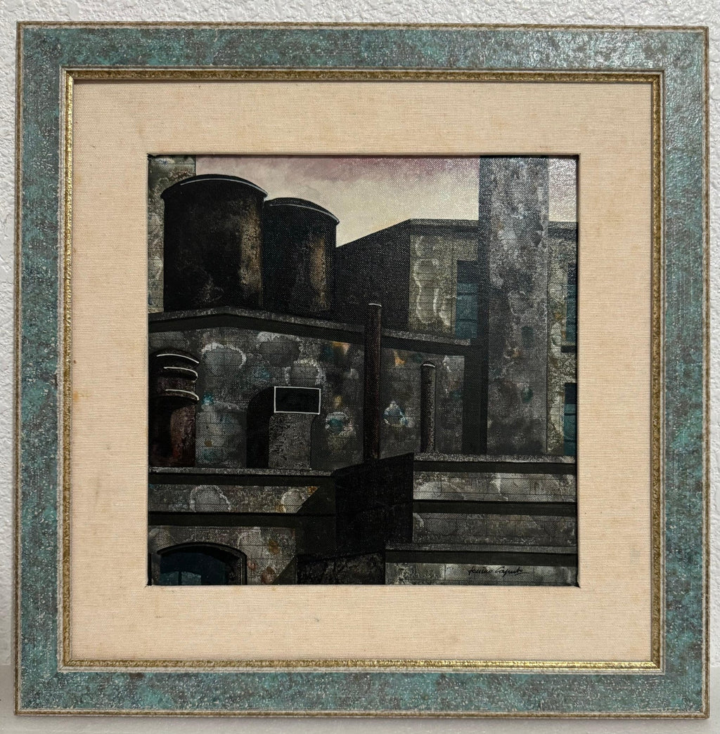 Israeli Modernist Oil Canvas Architecture Painting Dan Kedar, Bezalel Artist