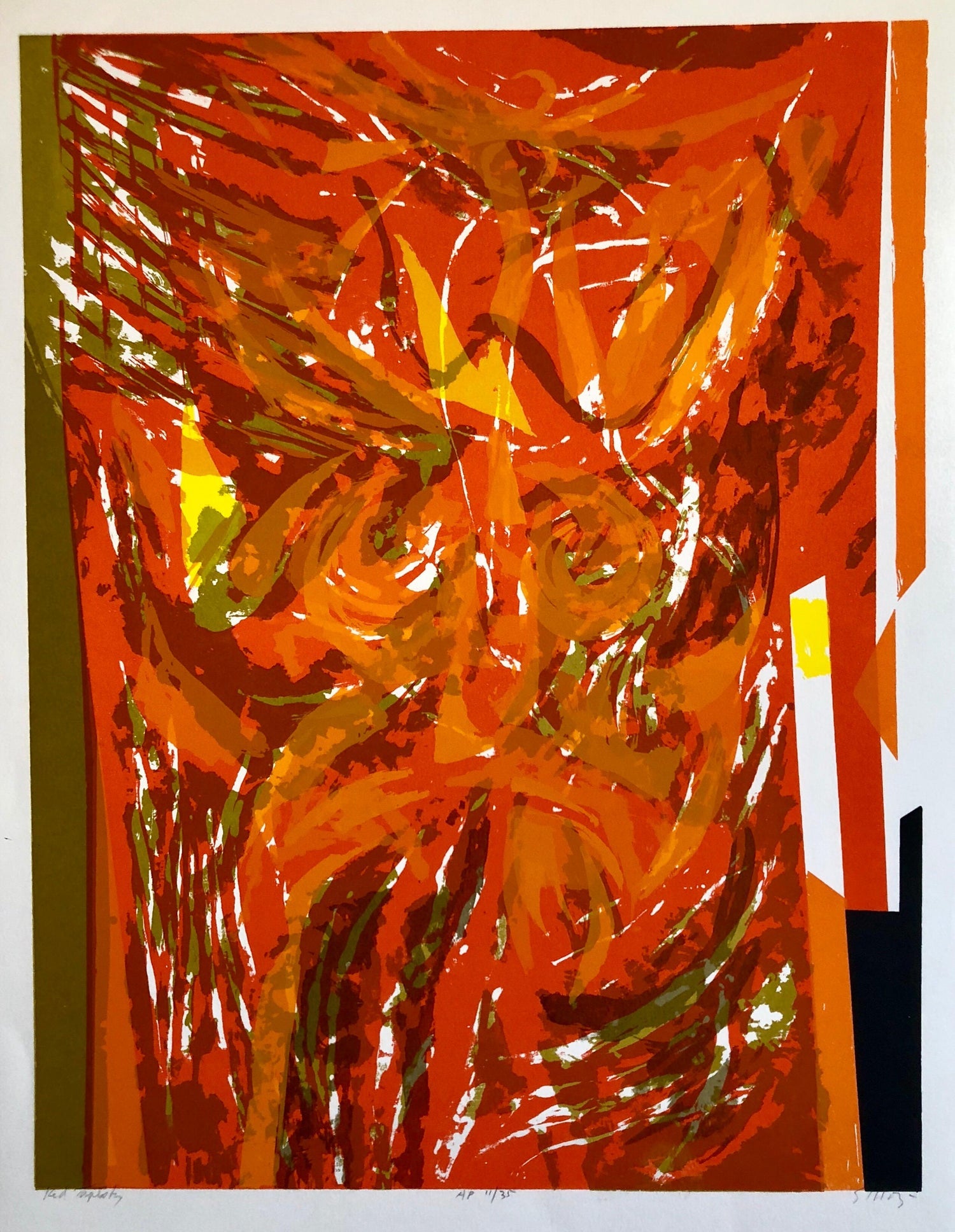 Chinese American Modernist Abstract "Red Tapestry" Color Lithograph