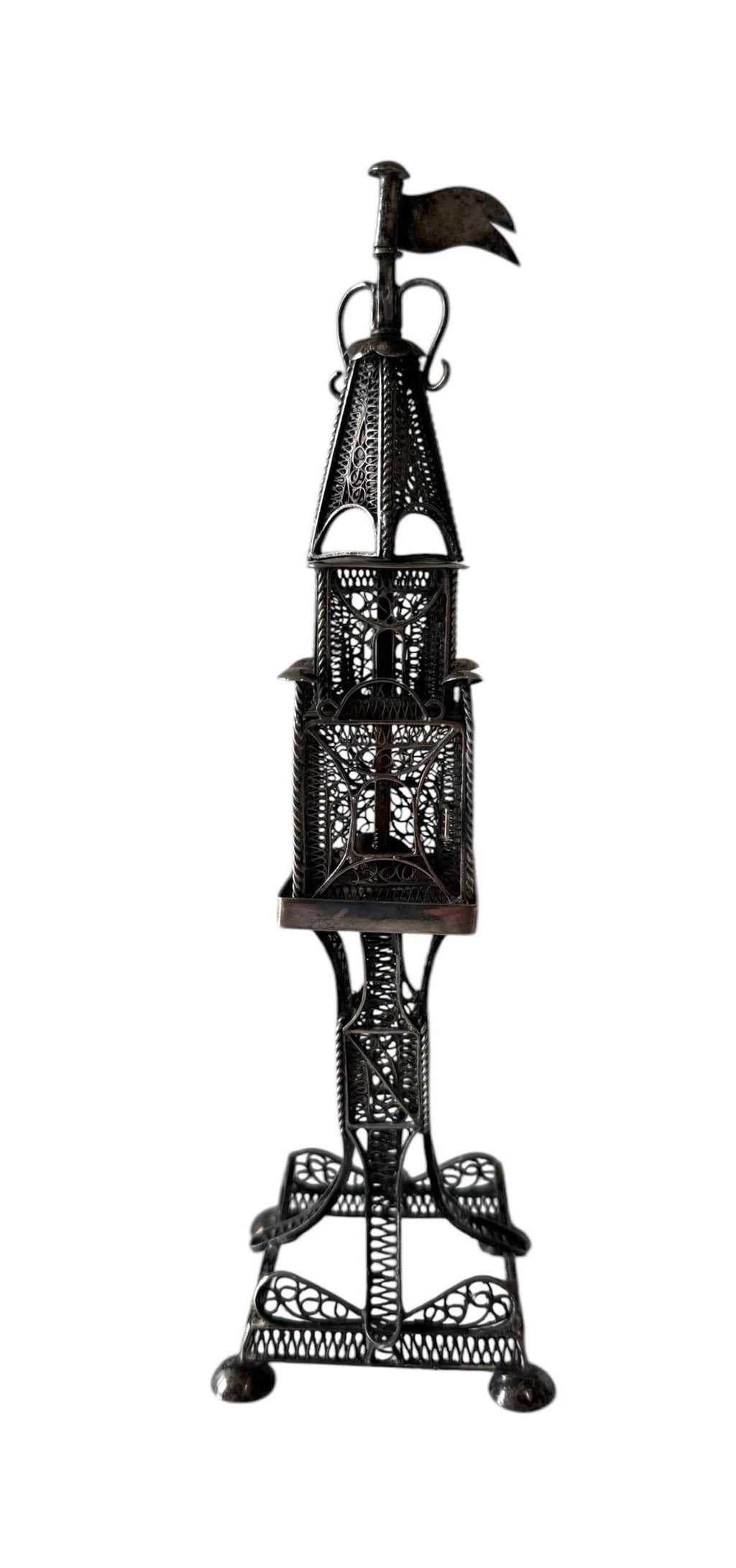 Rare 19th C Antique Silver Filigree Judaica Besamim Spice Tower Austro Hungarian