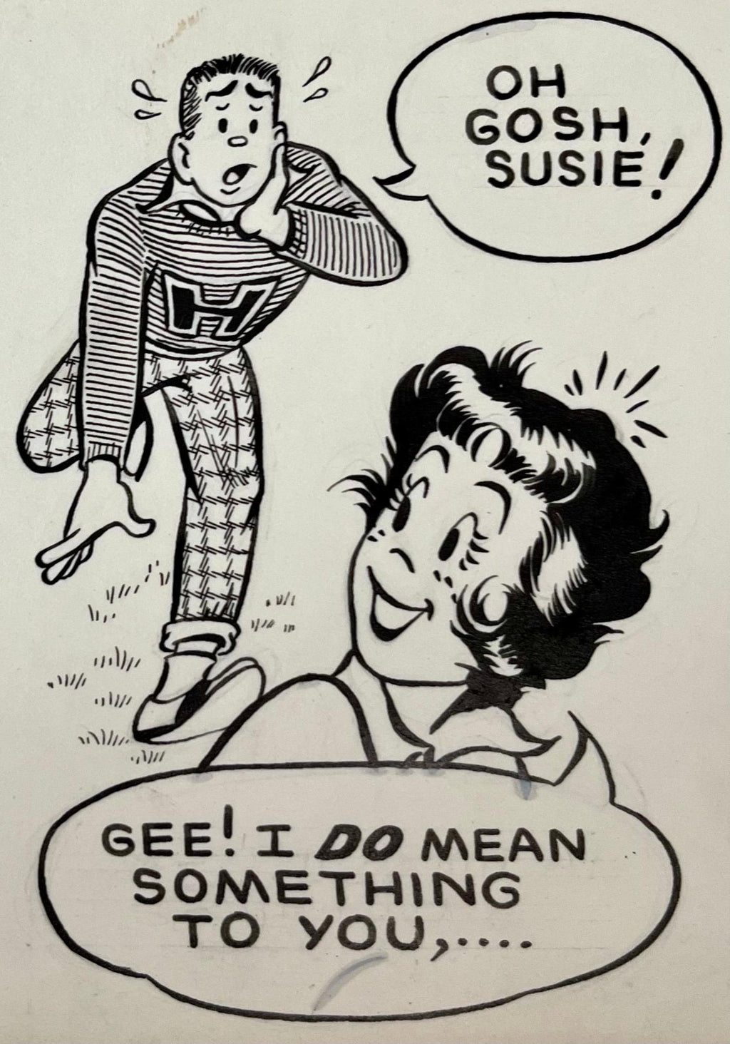 Rare 1950s Vintage Syndicated Ink Drawing Cartoon Strip Susie Q Smith Comic Art