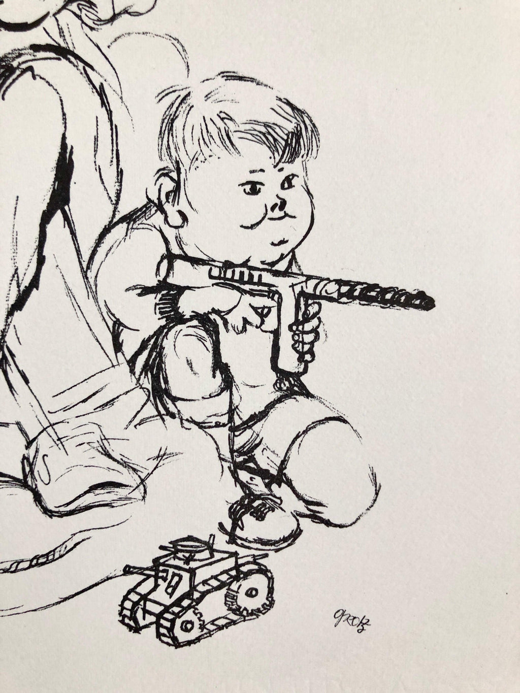1936 Lithograph Interregnum, Cigar, Kid w Toy Gun,  Small Edition Weimar Germany