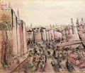 Old City Jerusalem City Walls landscape Scene Painting, Judaica
