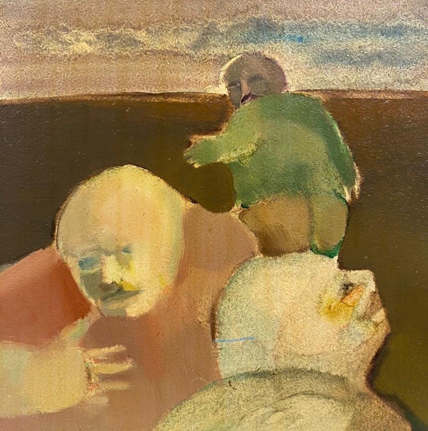 Large Surrealist French Expressionist Oil Painting Moody Boys Pierre Henry