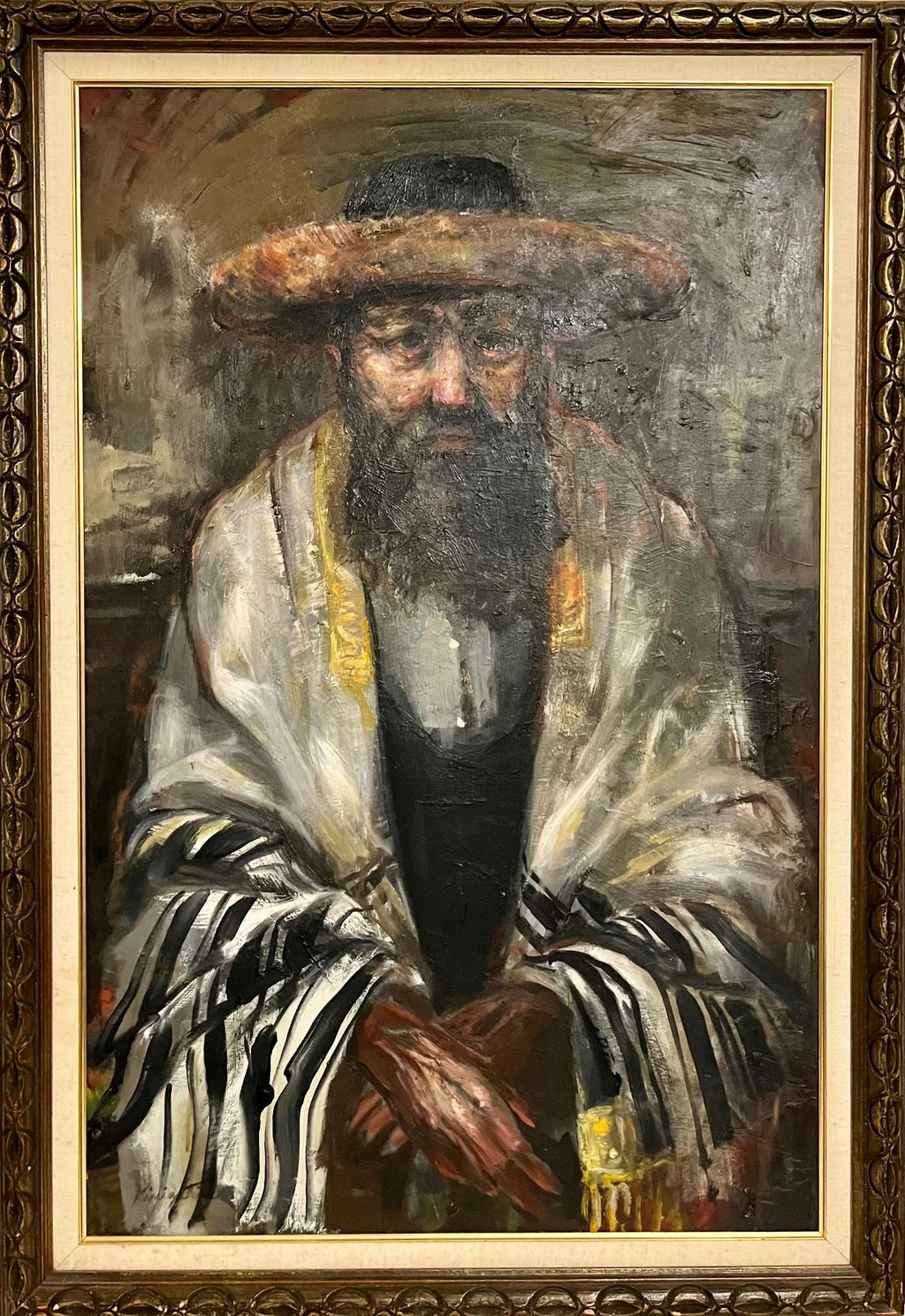 Large Judaica Oil Painting Rabbi Rediscovered NY Artist Simchat Torah