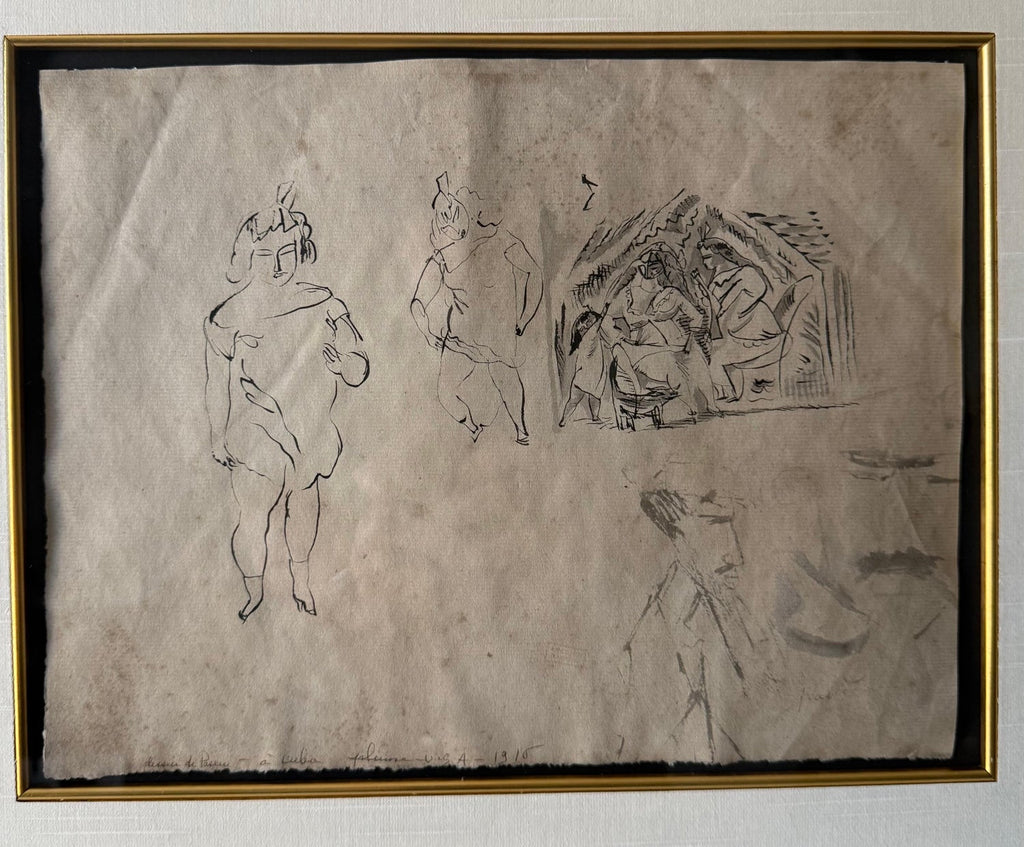 German Expressionist Drawing, Watercolor Painting Jules Pascin Cuba Scene 1910