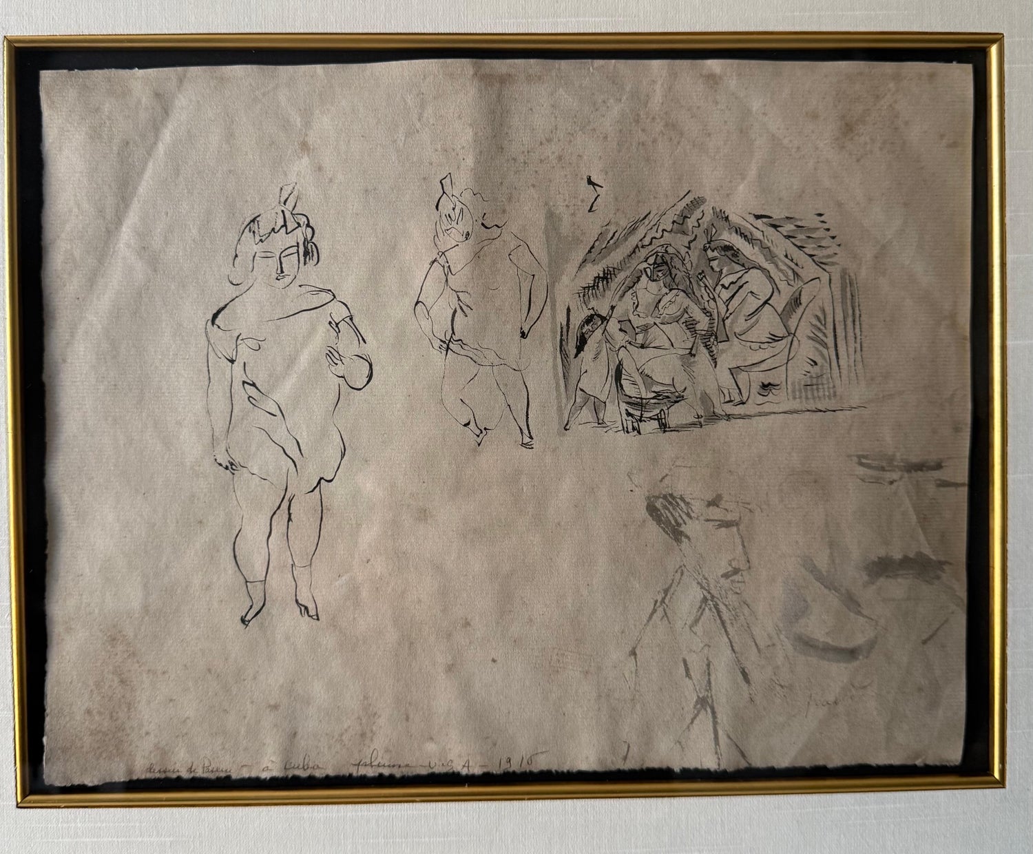 German Expressionist Drawing, Watercolor Painting Jules Pascin Cuba Scene 1910