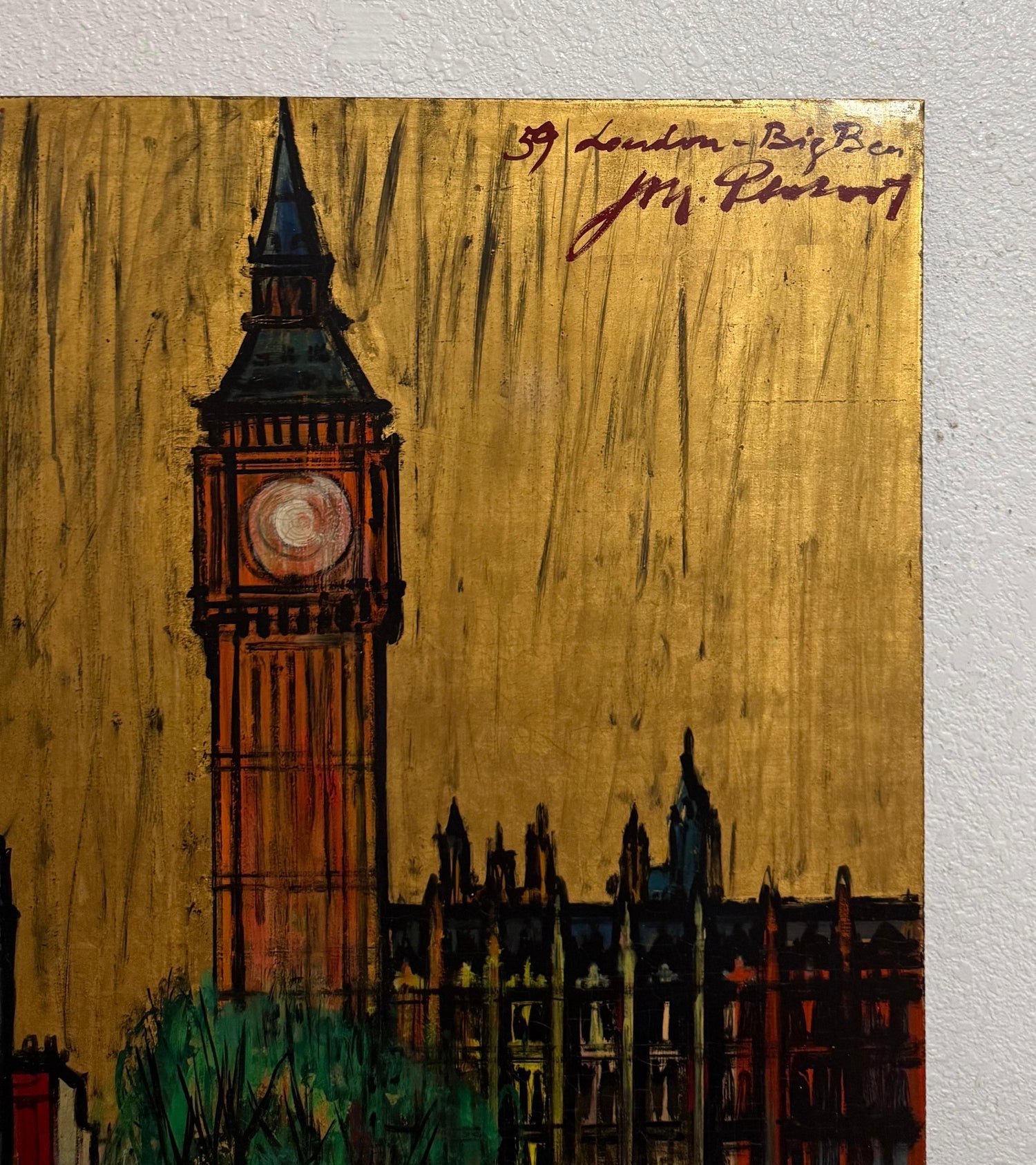 Large London Big Ben Mod Mid Century Architectural Modernist Gold Leaf Painting