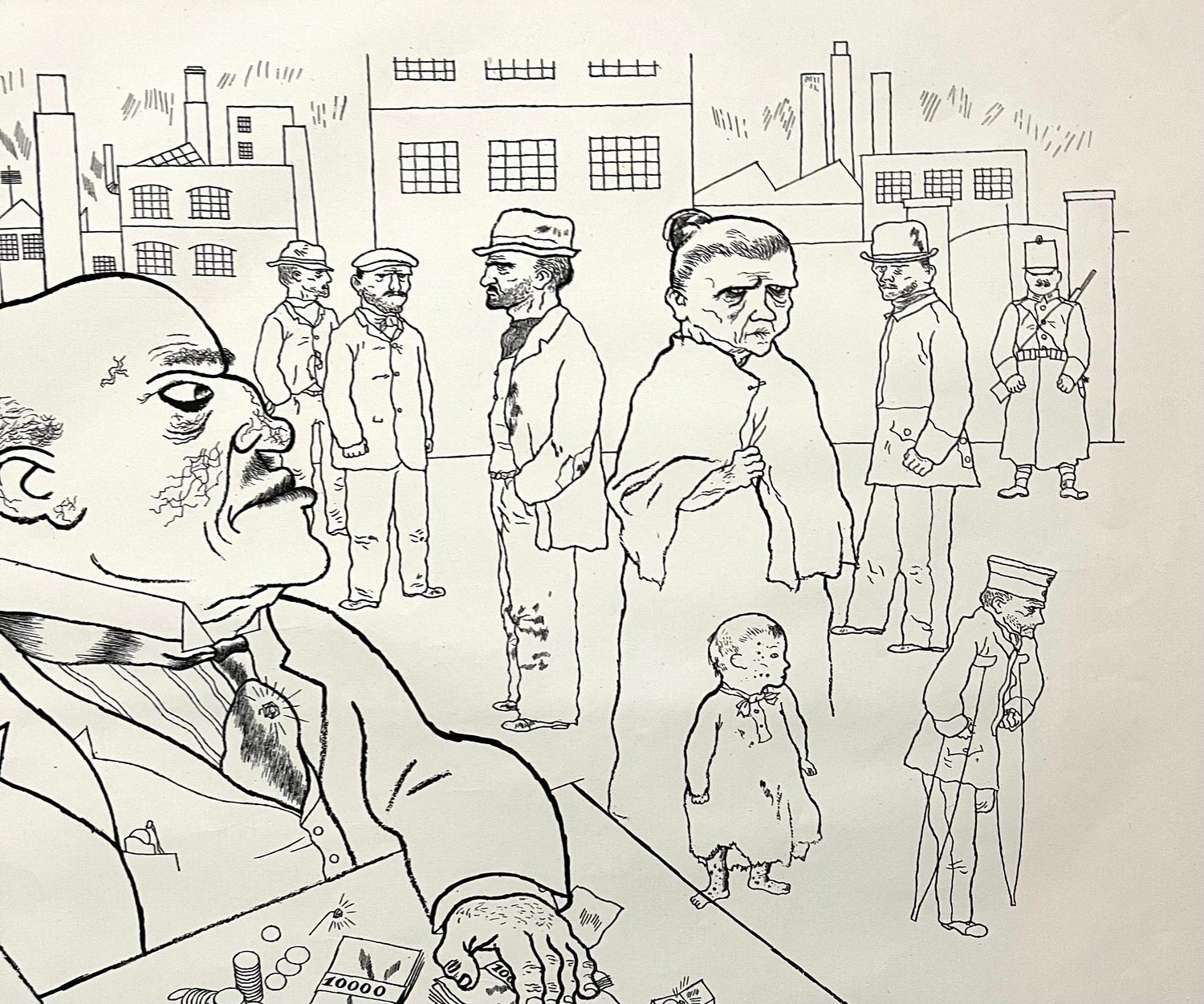 Large George Grosz 1923 Lithograph Die Rauber German Expressionism WPA Realism