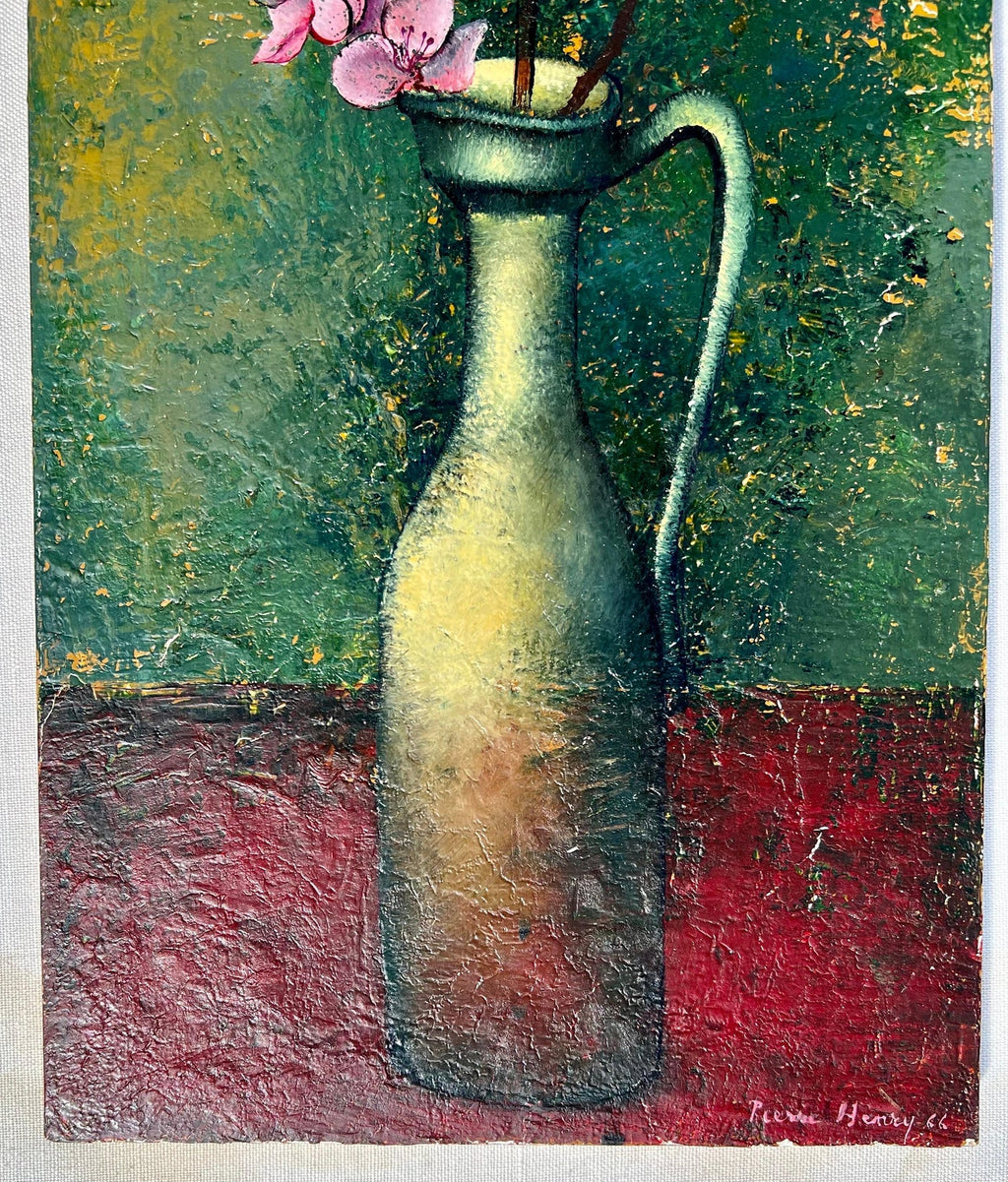 French Surrealism Oil Painting Pierre Henry Surrealist Color Flowers in Vase