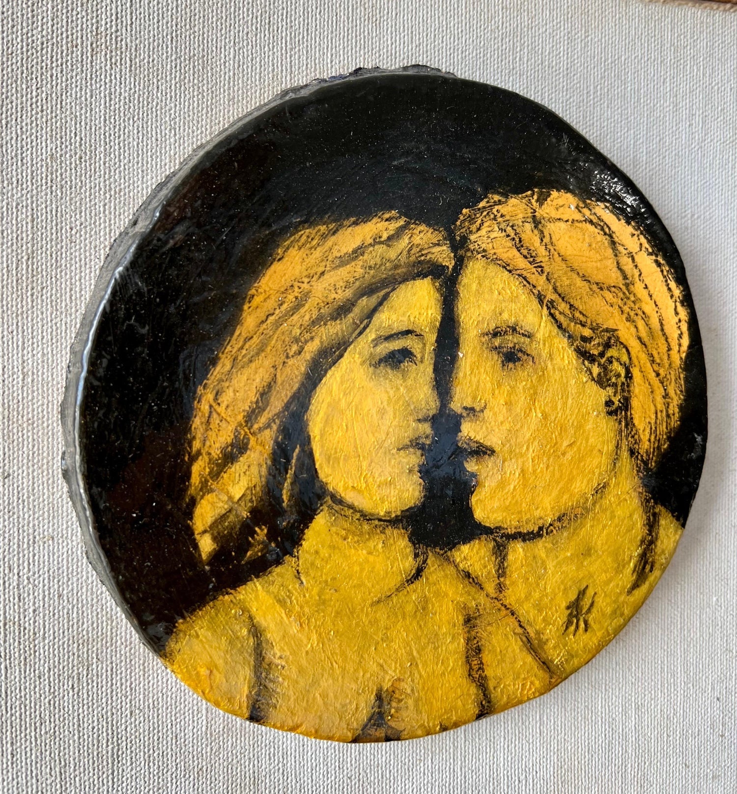 Glazed Ceramic Sculpture Plaque WPA Artist NYC Frank Kleinholz Couple of Lovers