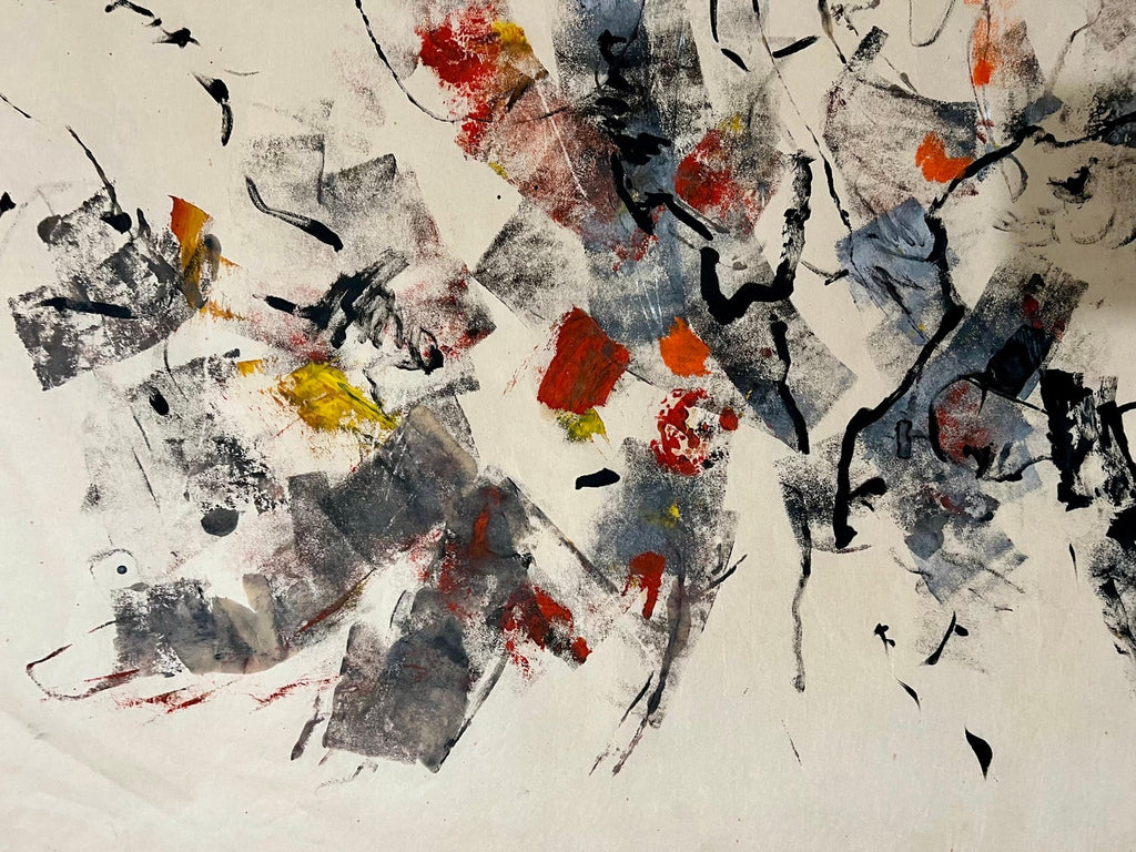 Large Abstract Expressionist Oil Painting on Rice Paper Modernist John Von Wicht