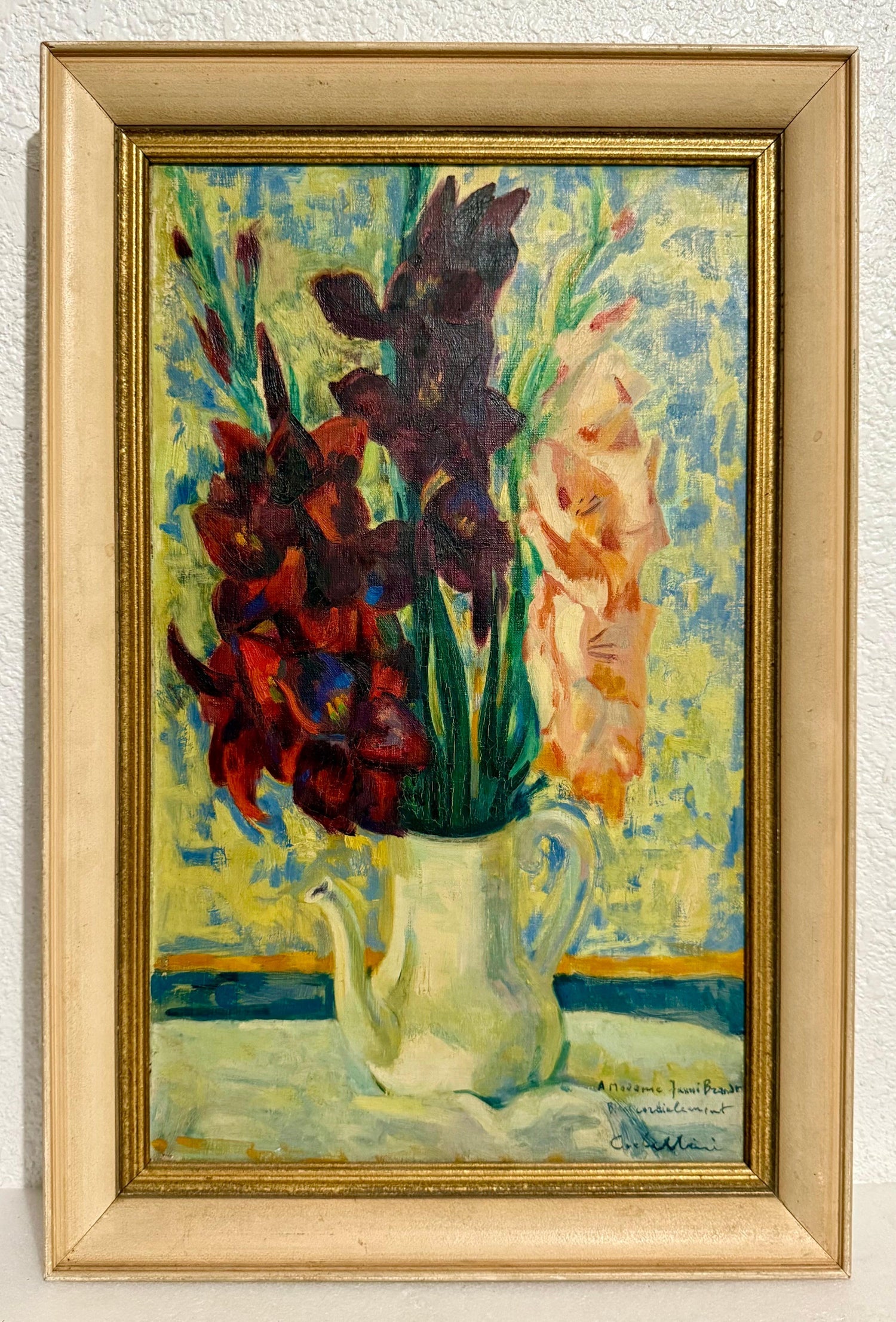 Luigi Corbellini French Italian Post Impressionist Oil Painting Vase of Flowers