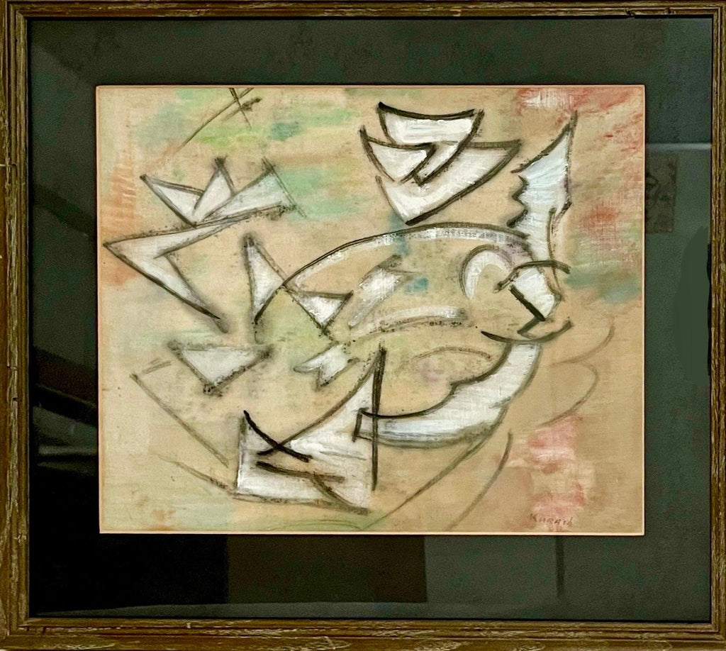 Ukrainian Expressionist Abstract Mixed Media Futurist Painting Ivan Kurach