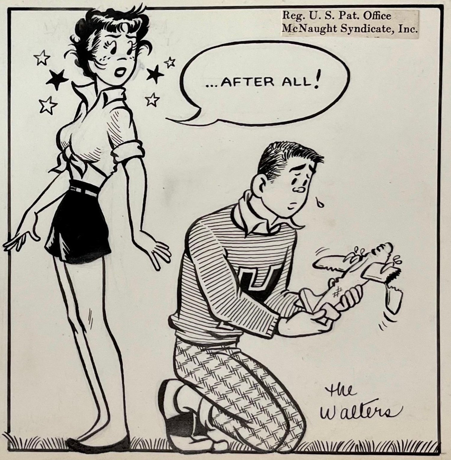 Rare 1950s Vintage Syndicated Ink Drawing Cartoon Strip Susie Q Smith Comic Art