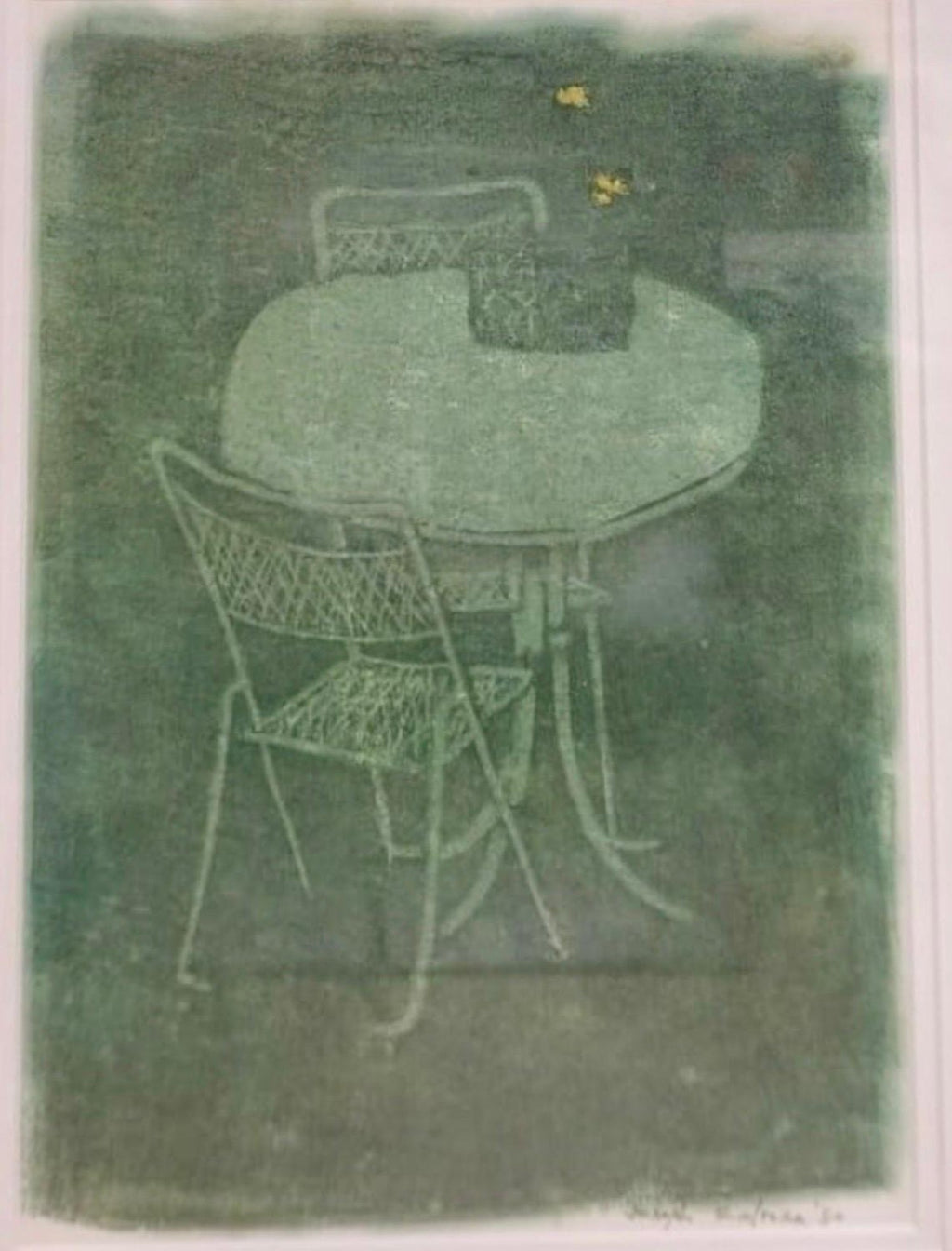 Monotype Print Painting Garden Scene Table Chair Joseph Solman American Art WPA