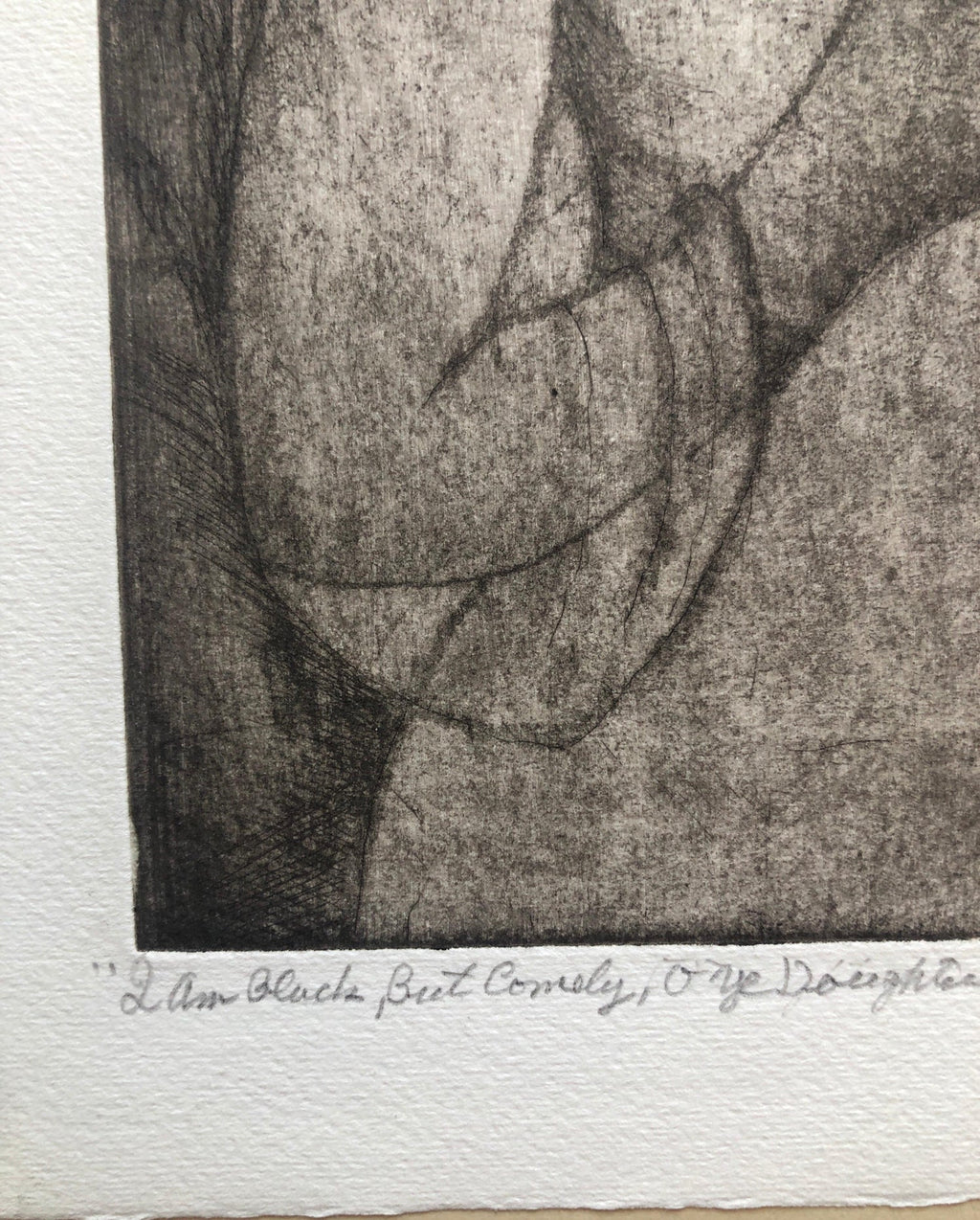 Modernist "I Am Black But Comely" Etching Israeli Judaica Bezalel School Woman