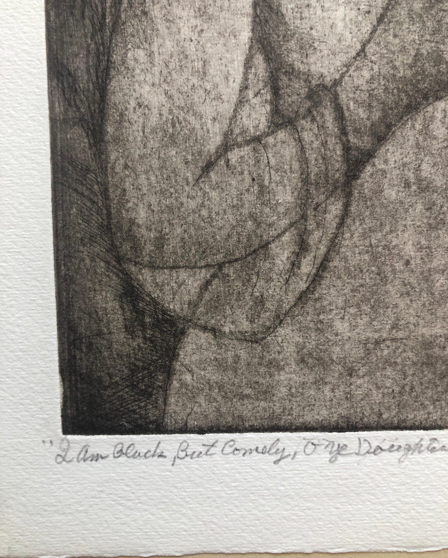 Modernist "I Am Black But Comely" Etching Israeli Judaica Bezalel School Woman