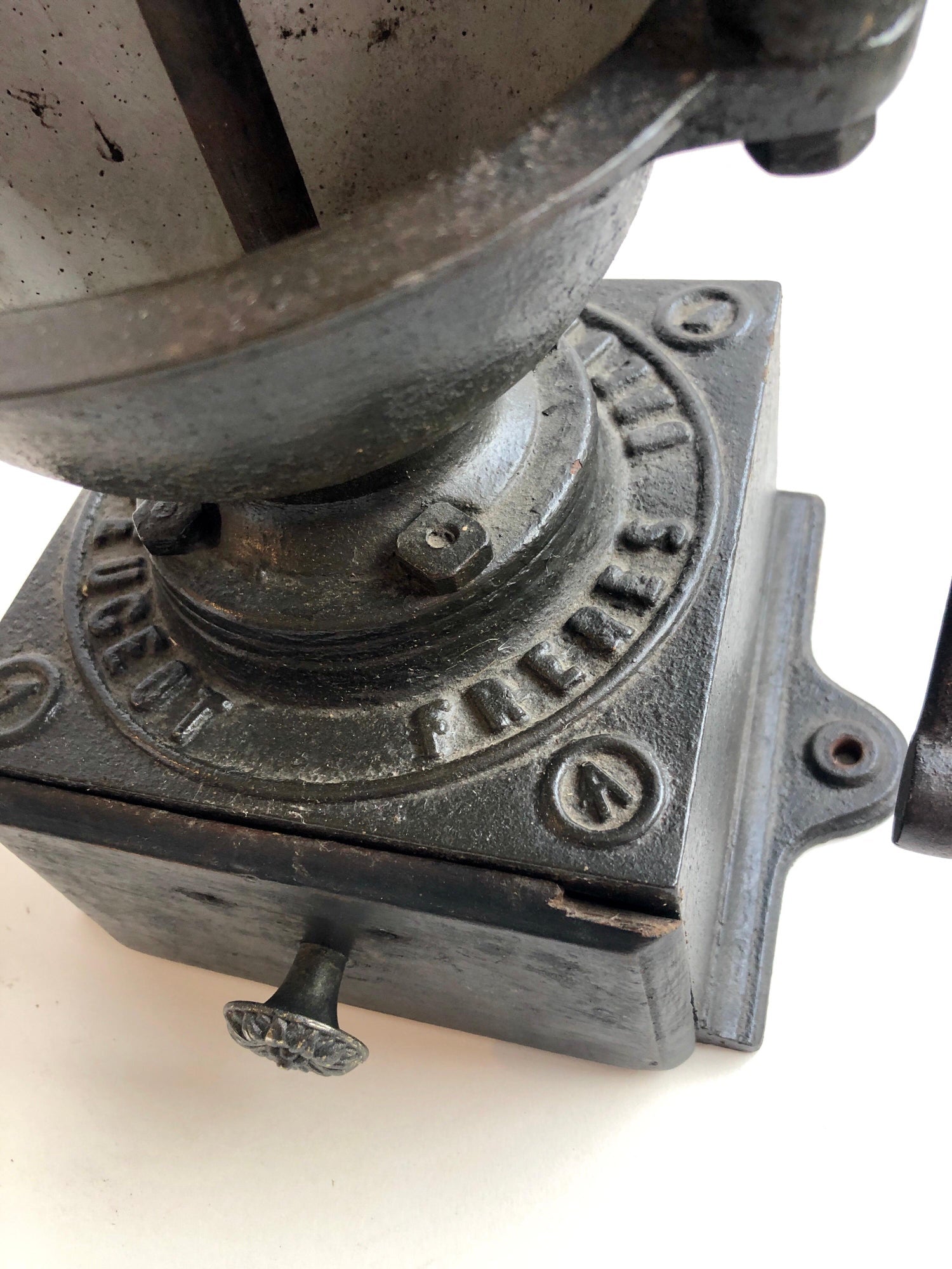 Antique, 19th C. Peugeot Frères Brevetés French Coffee Grinder Table Sculpture