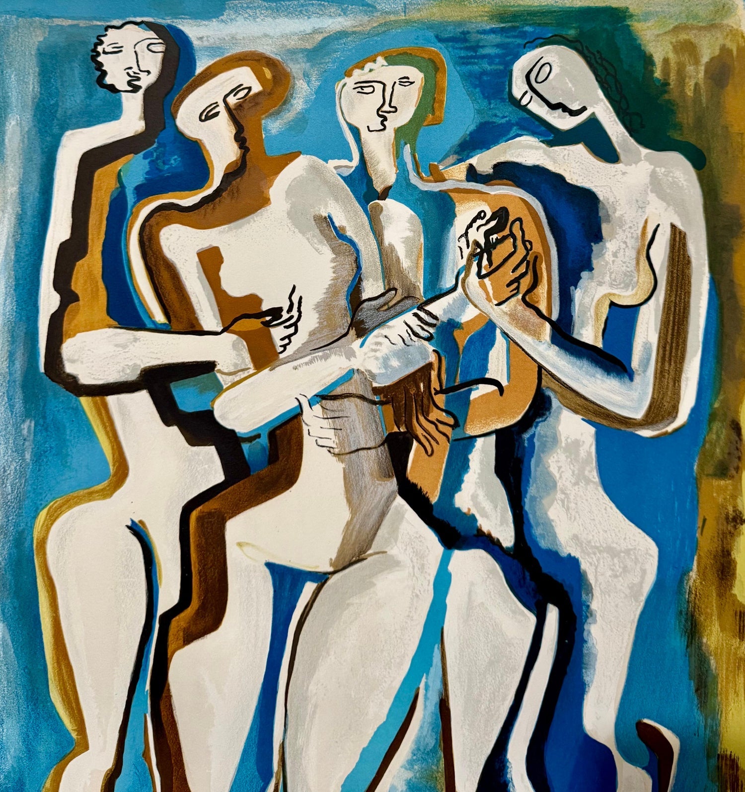 Large Cubist Modernist Color French Lithograph Zadkine Figures La Famille
