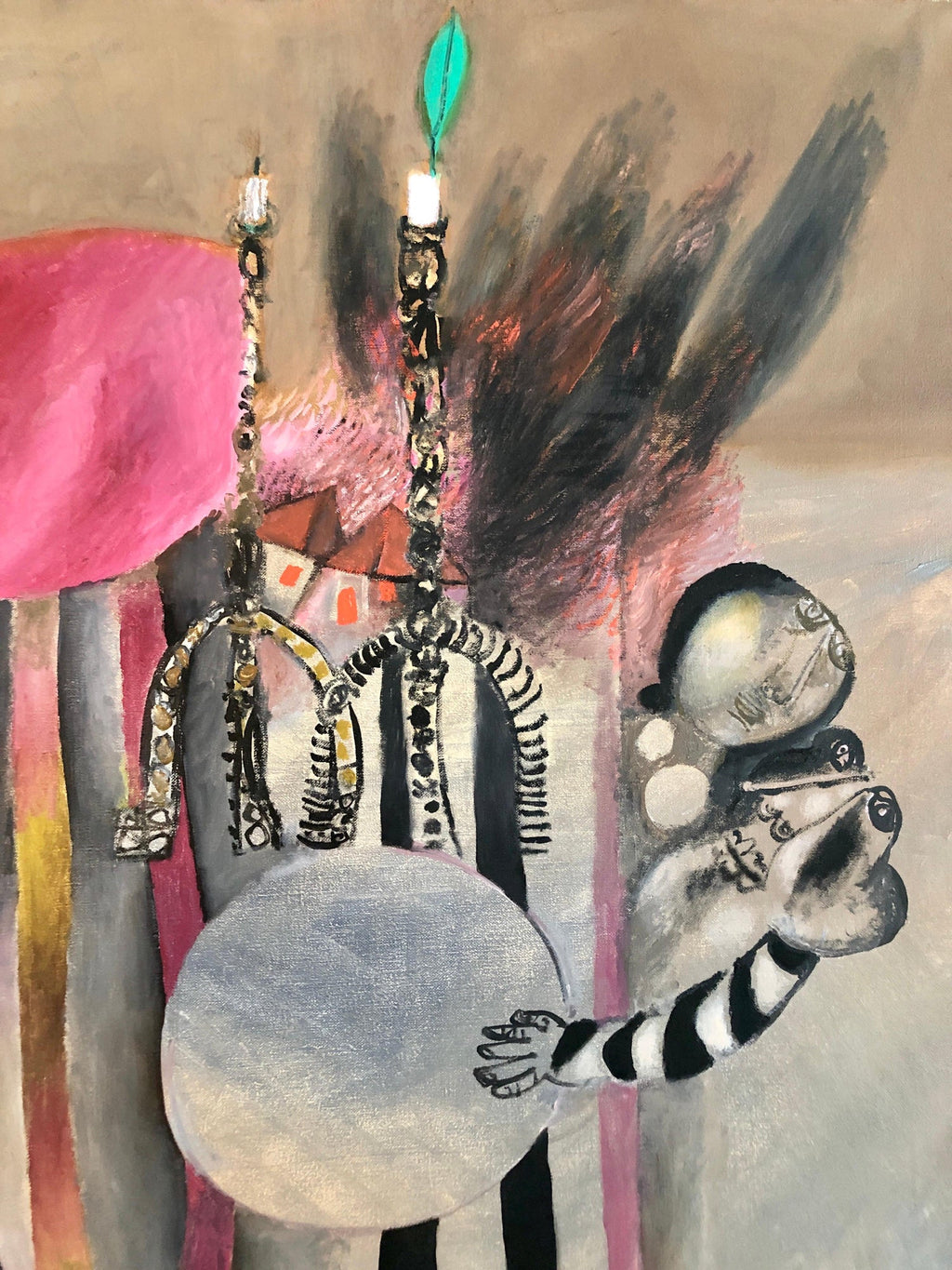 Israeli Surrealist Judaica Abstract Oil Painting Naftali Bezem Bezalel School