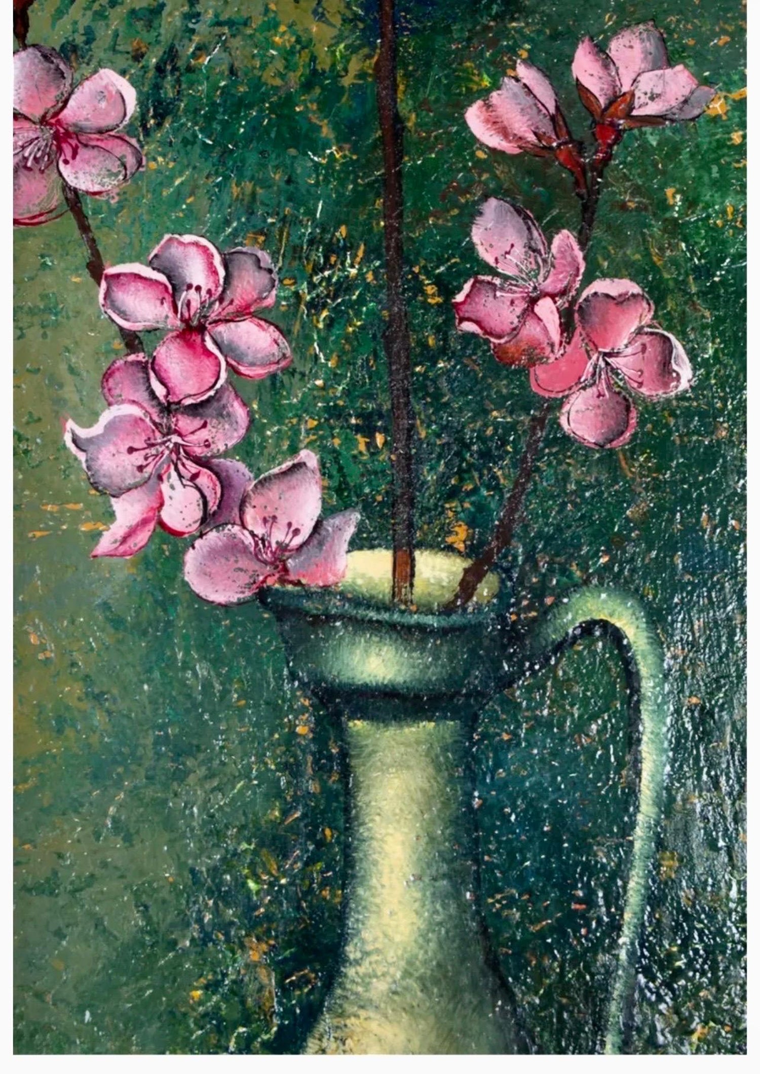 French Surrealism Oil Painting Pierre Henry Surrealist Color Flowers in Vase