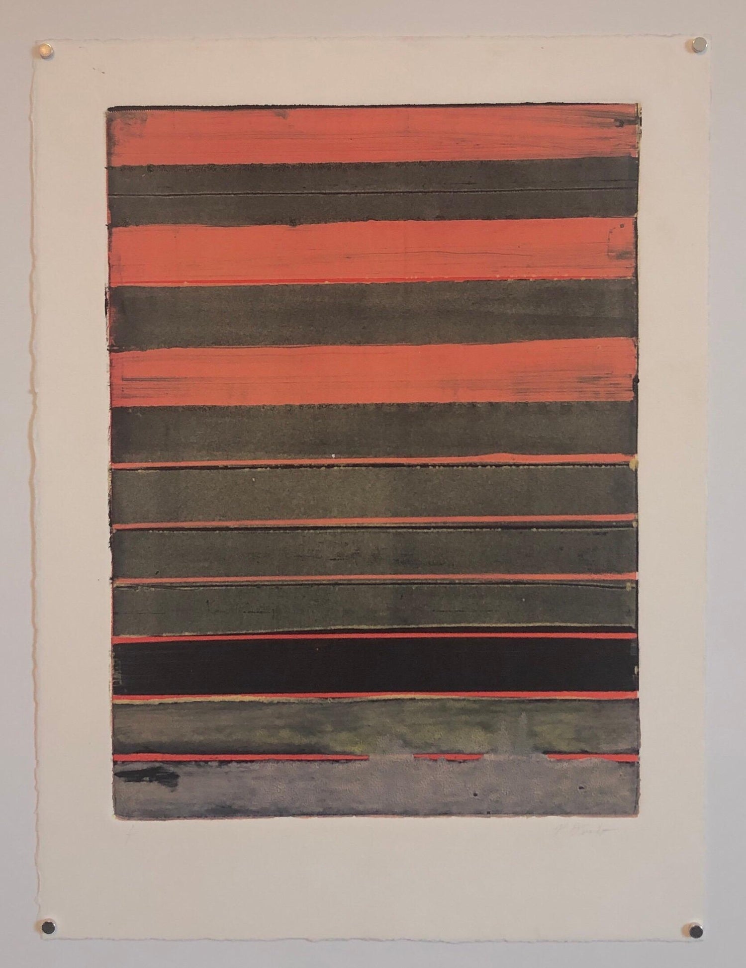 Abstract Expressionist Modernist Coral Grey Monoprint Monotype Painting Print