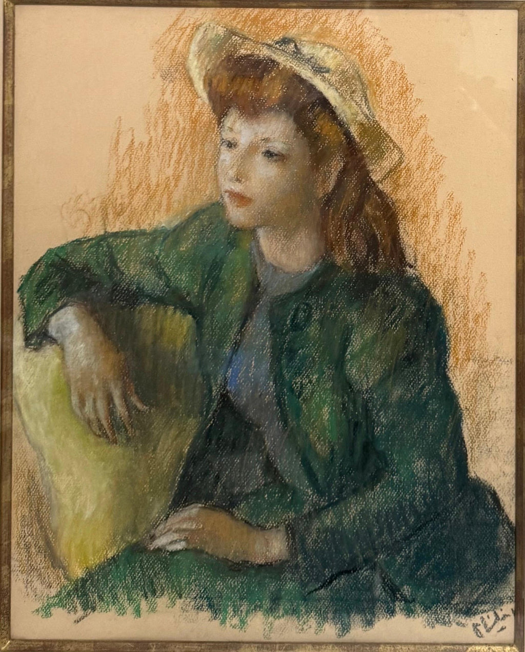 Post Impressionist Young Woman Pastel Painting Robert Philipp American Modernist