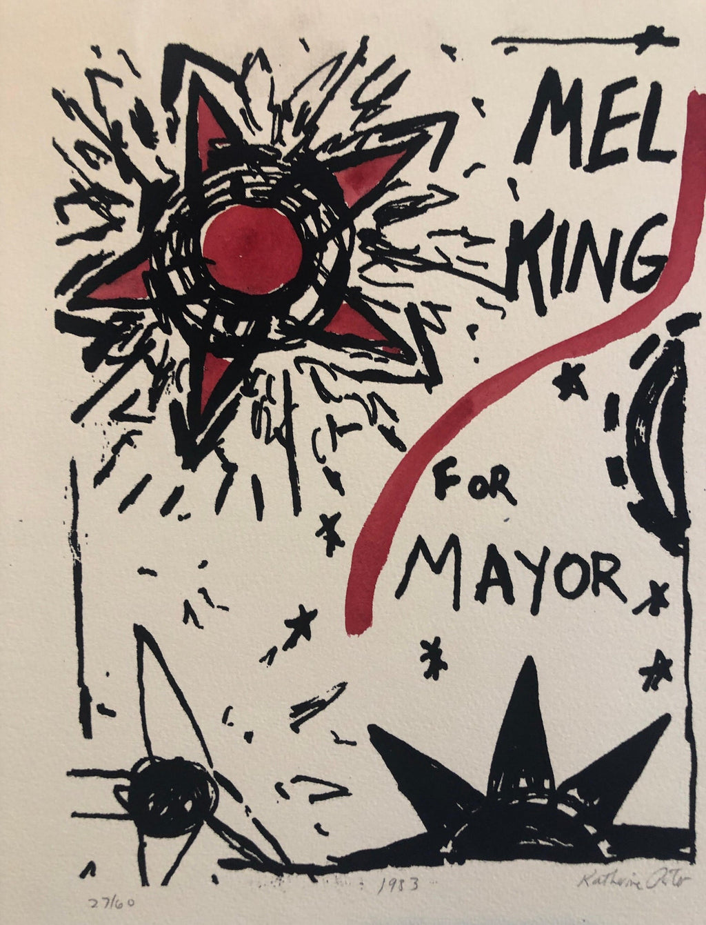 Abstract Expressionist Watercolor Painting Woodblock Political Poster Mel King