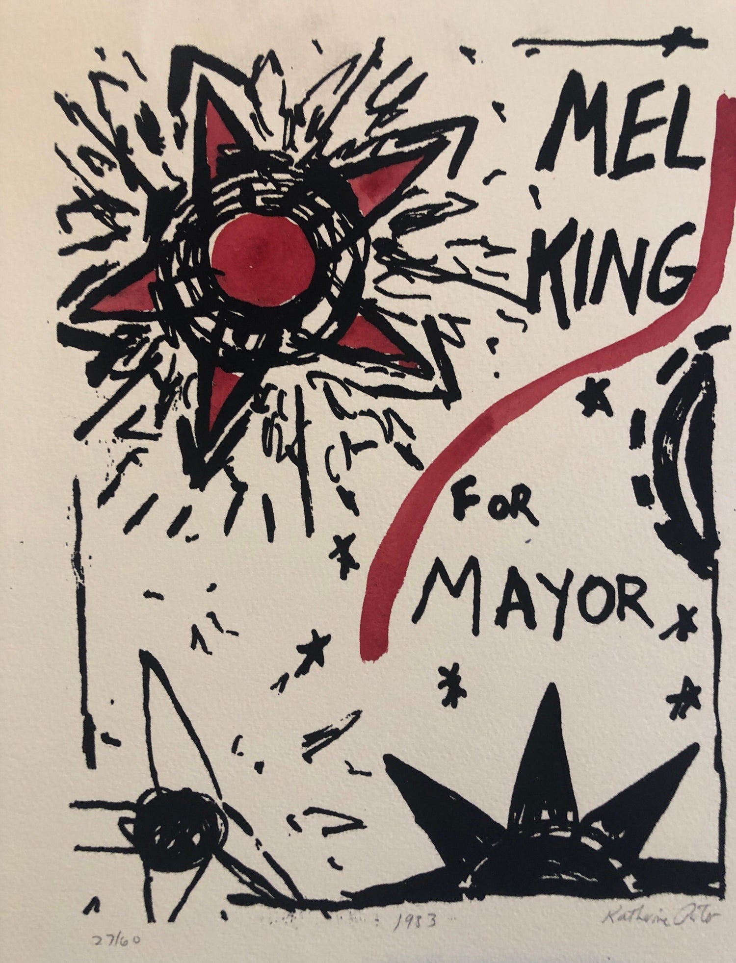 Abstract Expressionist Watercolor Painting Woodblock Political Poster Mel King