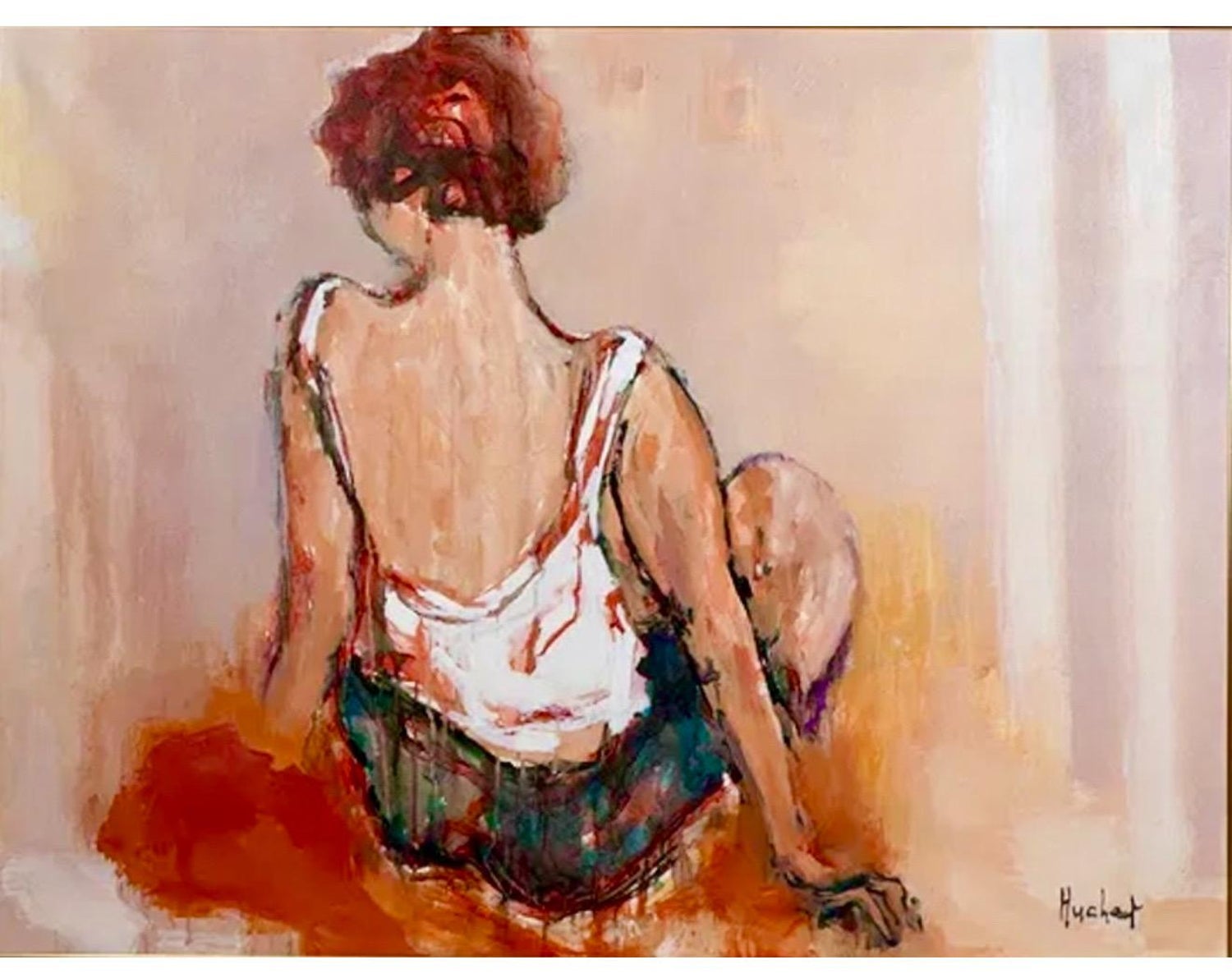 Large Post Impressionist Fauvist Art French Oil Painting Dancer Urbain Huchet
