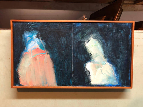 "Two for Francis" Mixed Media Figural Abstract Oil Painting