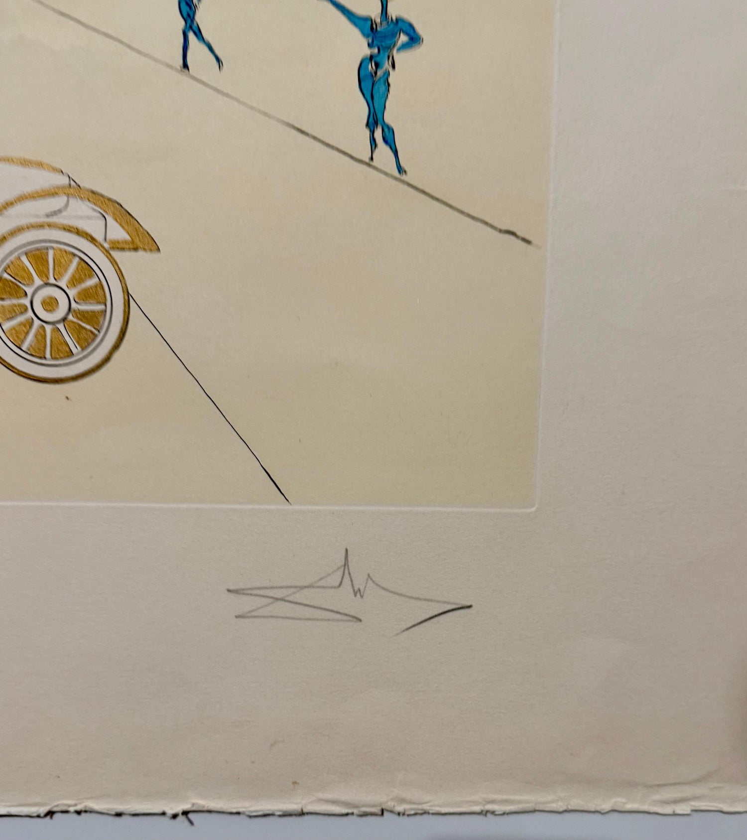 Salvador Dali Surrealist Etching Engraving Pochoir L'Automobile Da Vinci Hommage