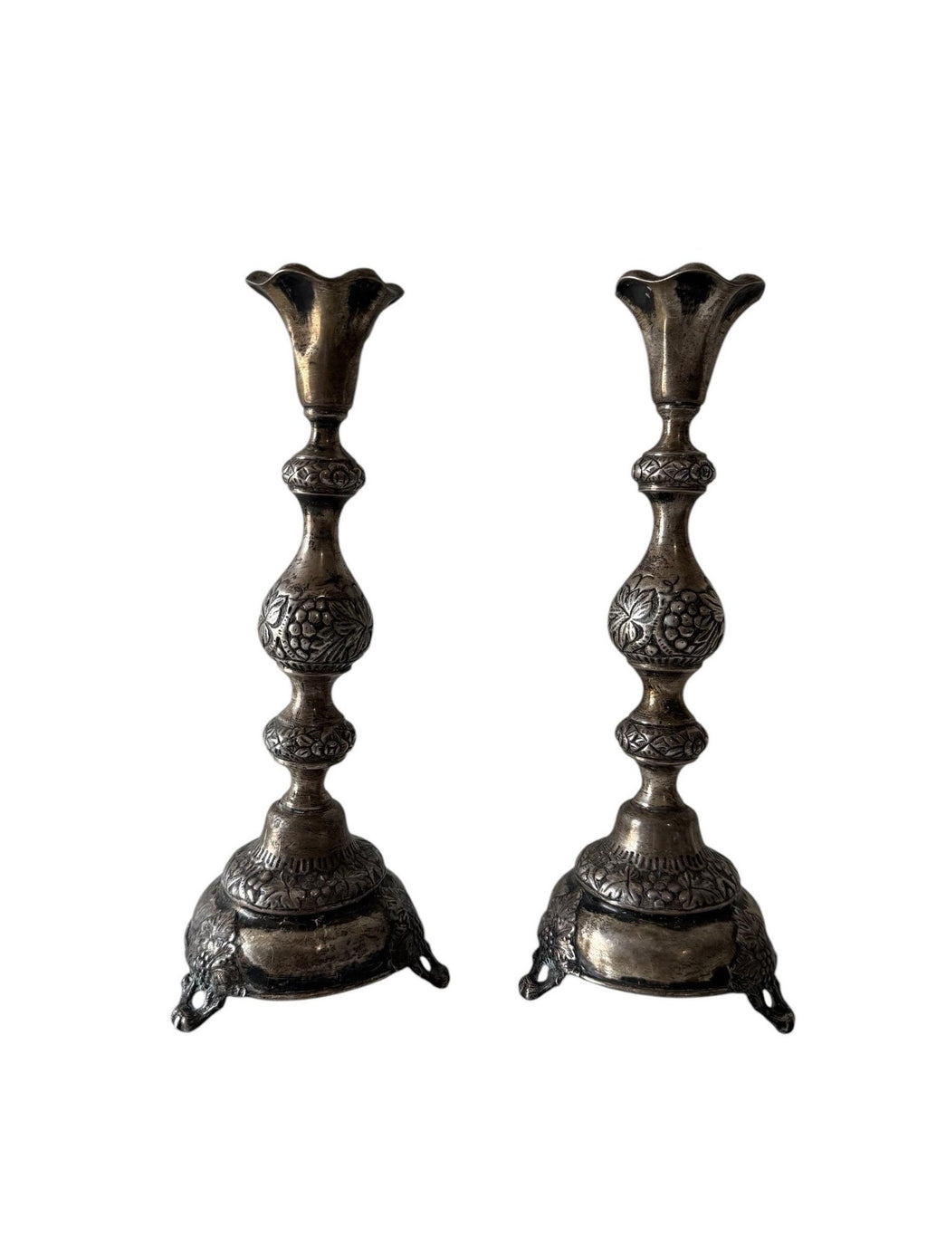 Rare 19th C. Antique Silver Judaica Shabbat Candlesticks Polish Russian, Szekman