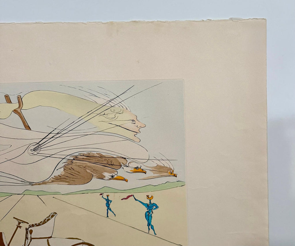 Salvador Dali Surrealist Etching Engraving Pochoir L'Automobile Da Vinci Hommage